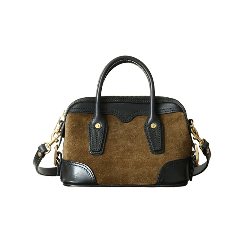 Two-Tone Suede Mini Boston Bag - Image 4