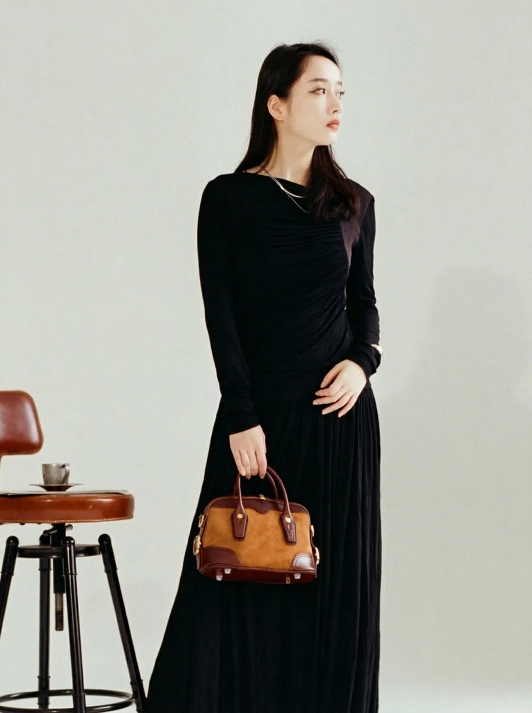 Two-Tone Suede Mini Boston Bag - Image 6