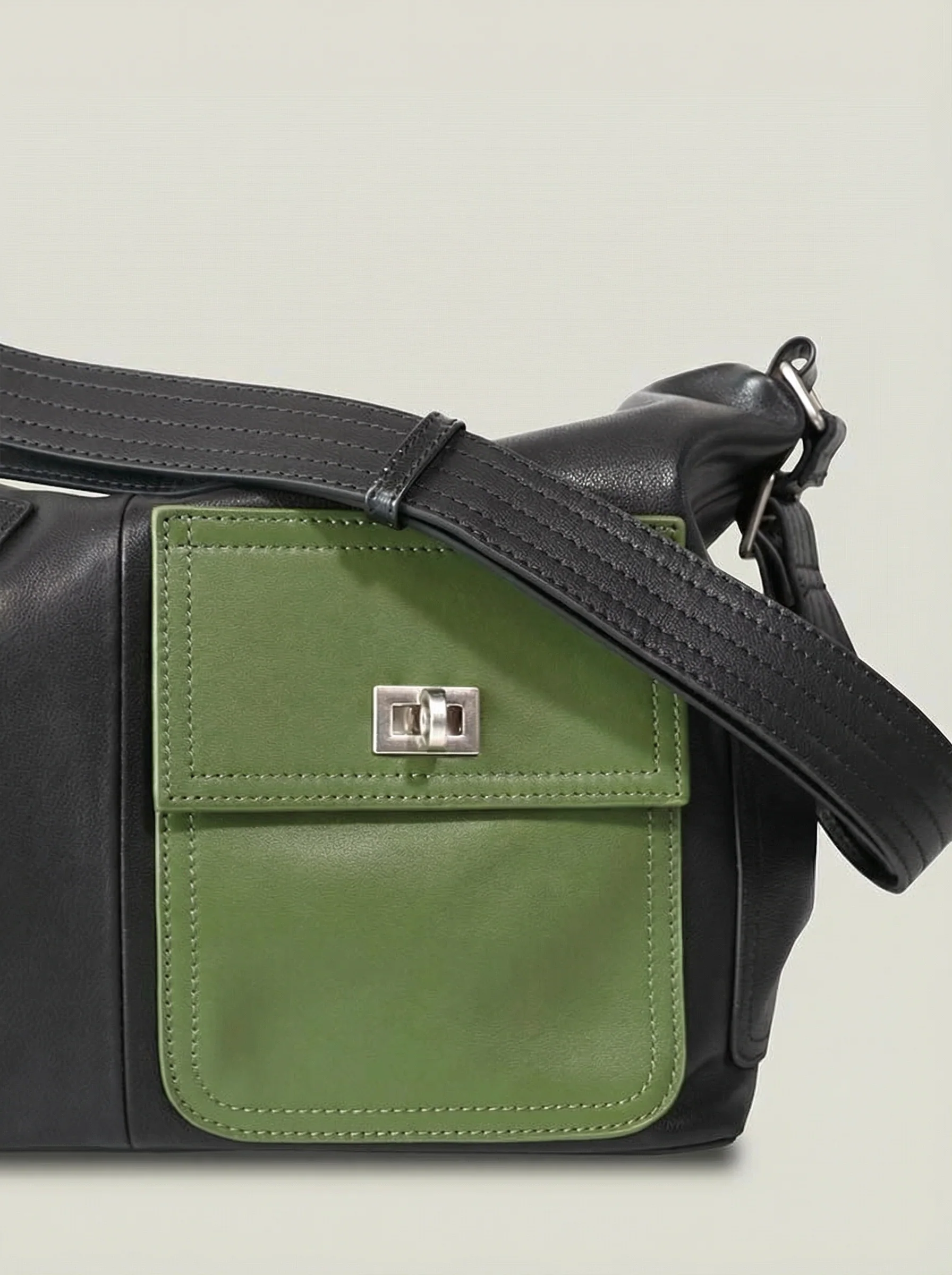 Two-Tone Top-Grain Leather Crossbody Bag