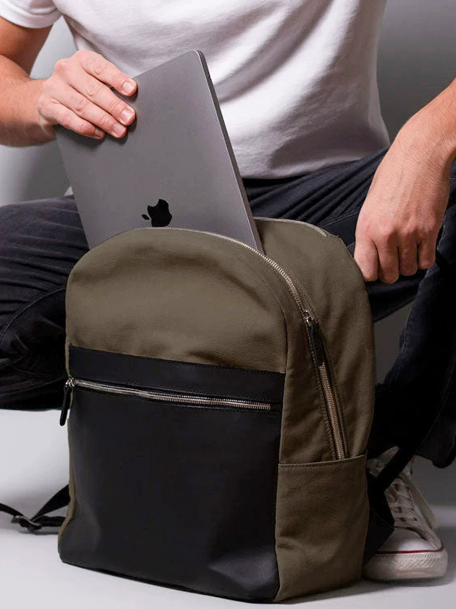 Two-Tone Top-Grain Leather Laptop Backpack