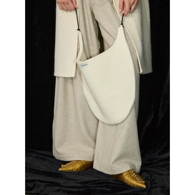 Two-Tone Wool Crescent Bag