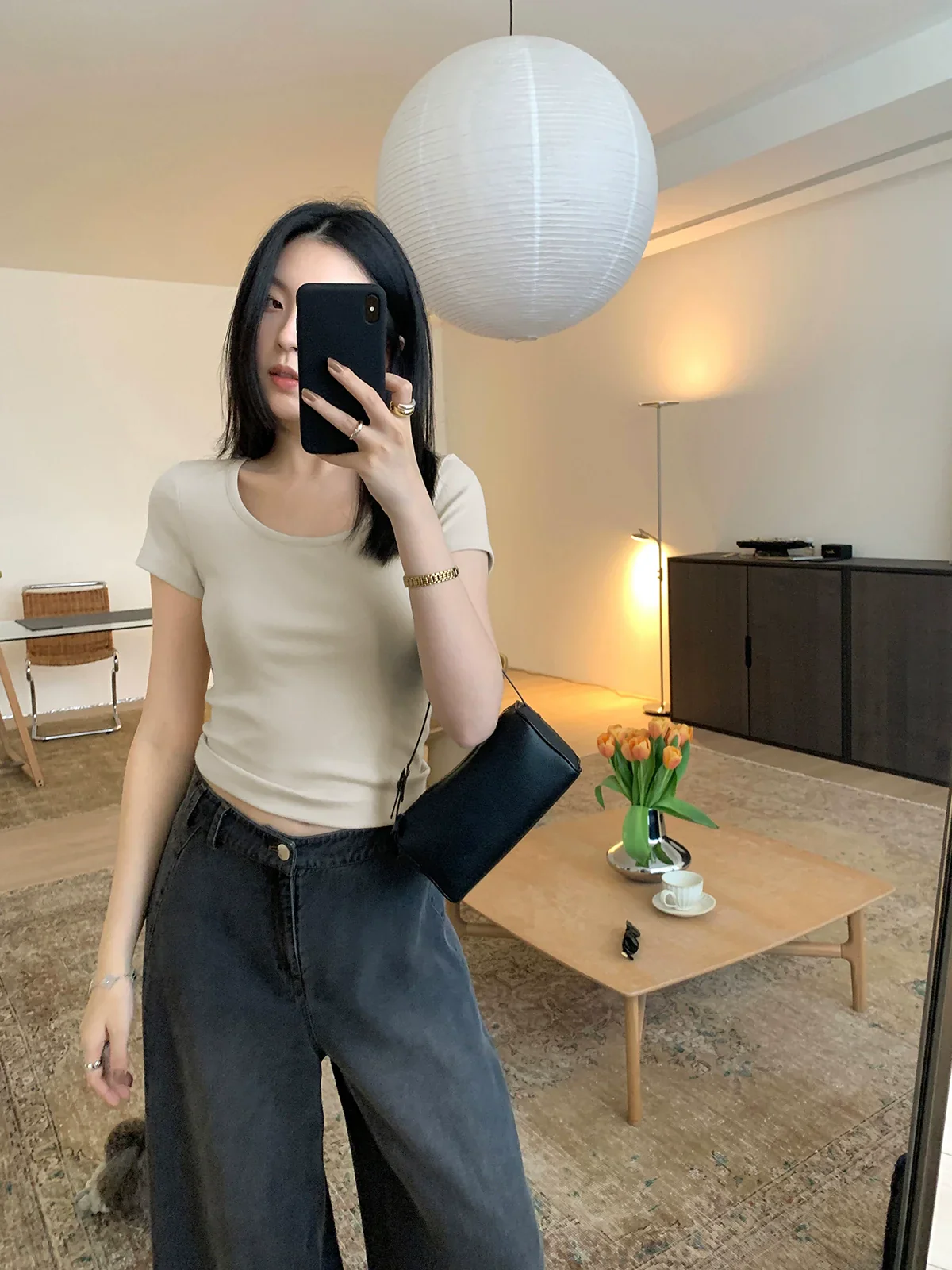 U-neck Stretch Cotton Tee - Image 5