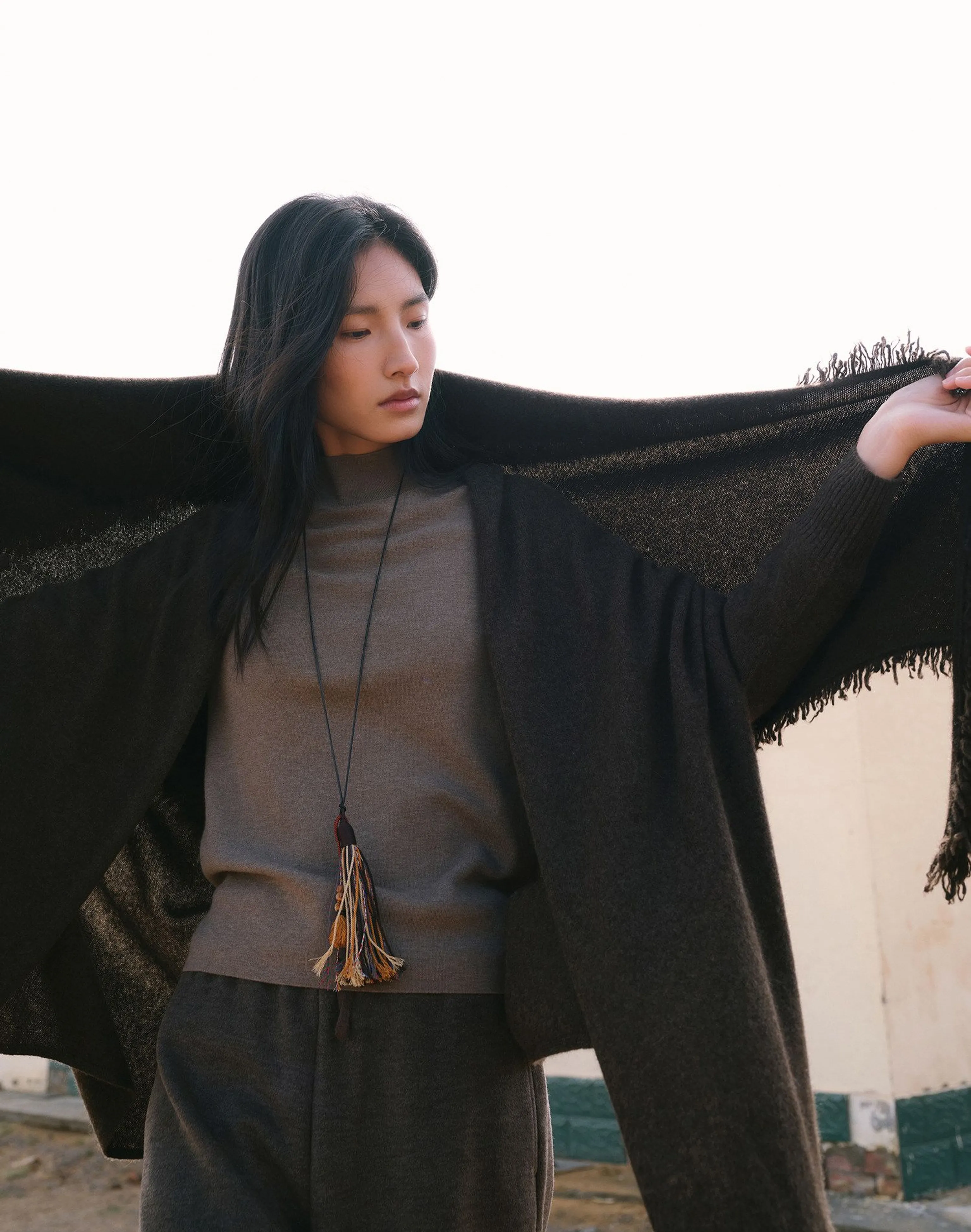 Undyed Yak-Cashmere Fringe Shawl - Image 6