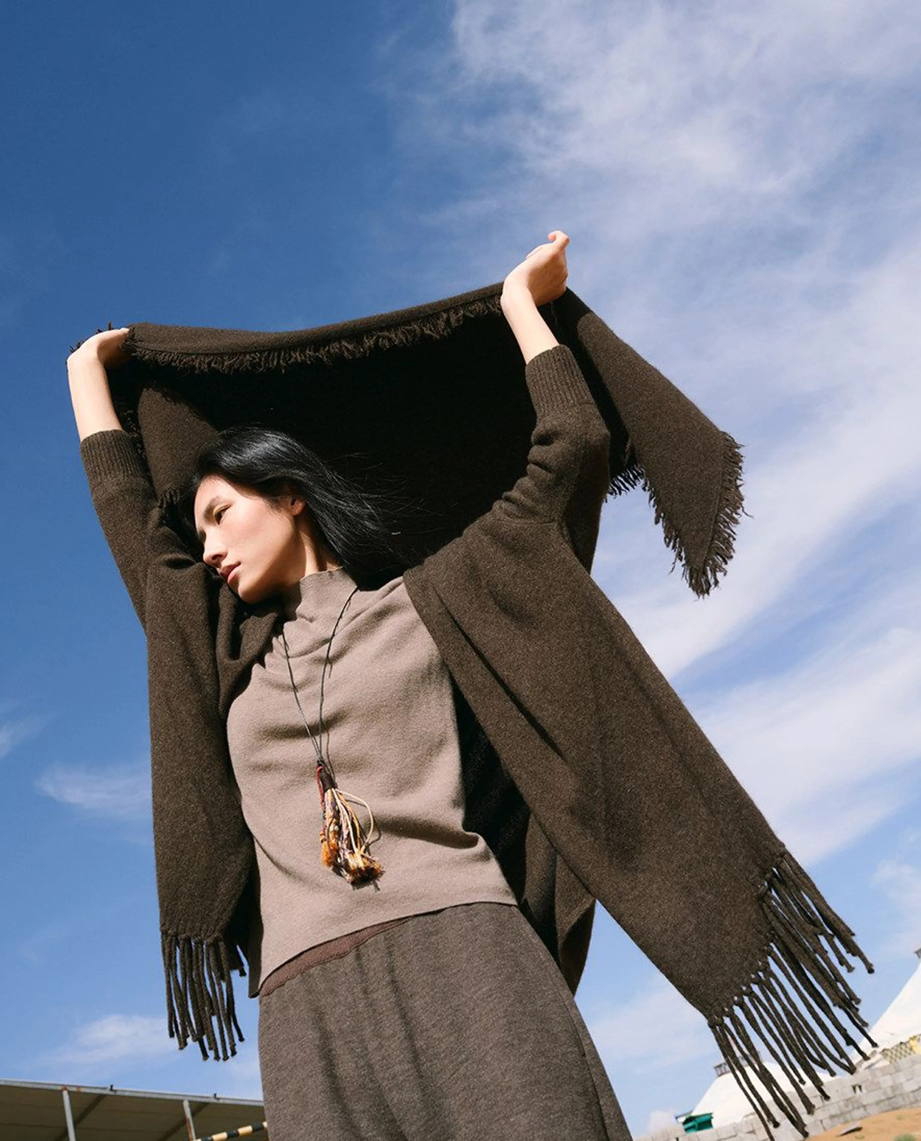 Undyed Yak-Cashmere Fringe Shawl - Image 7