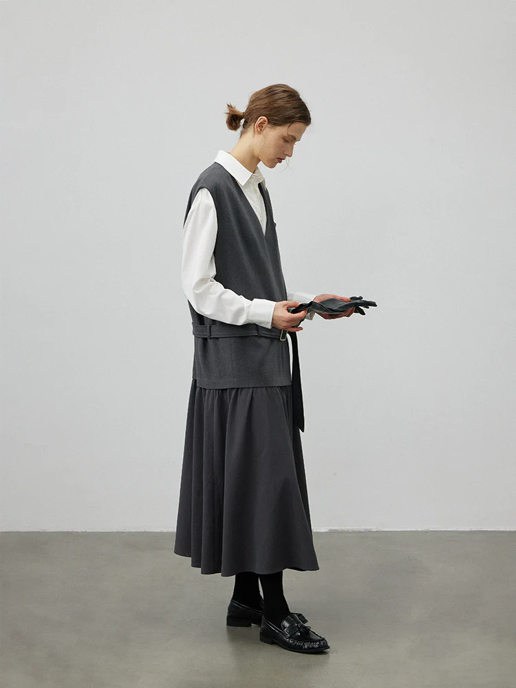 V‑Neck Belted Low‑Waist Vest Dress - Image 6