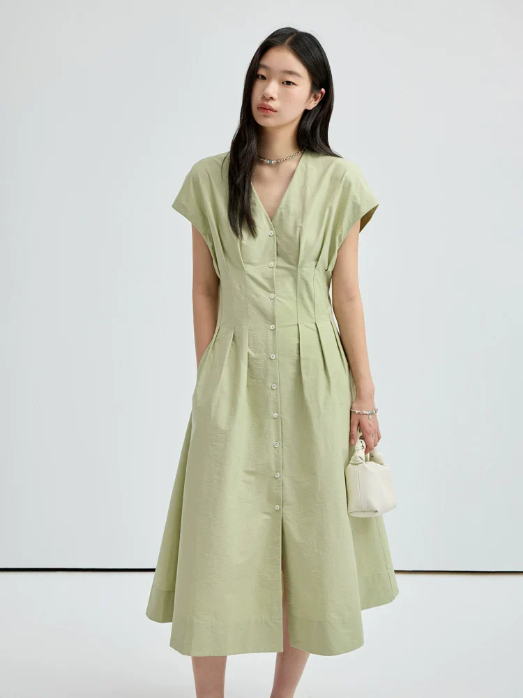V-Neck Button-Front A-Line Midi Dress - Image 5