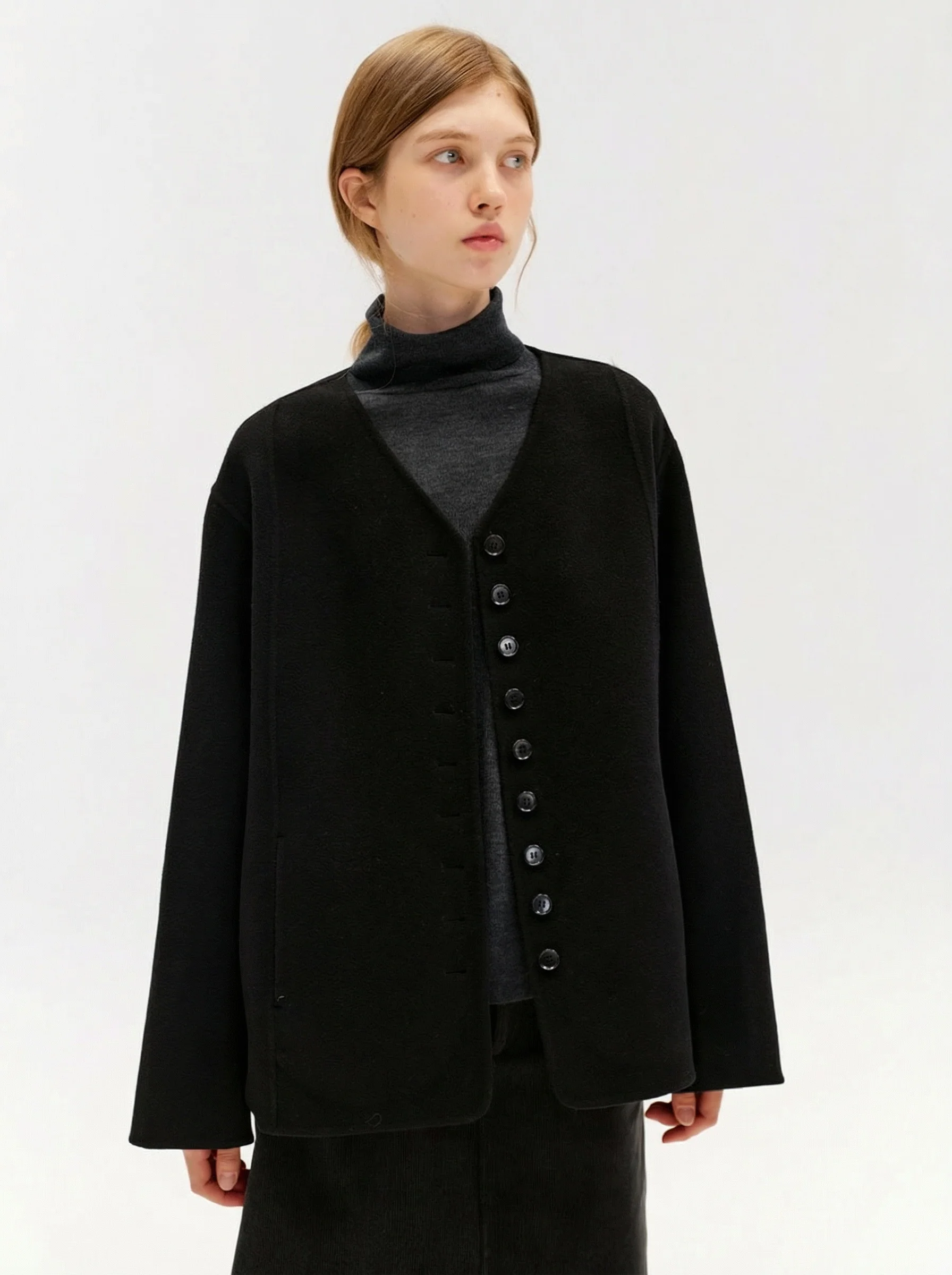 V-Neck Button Jacket