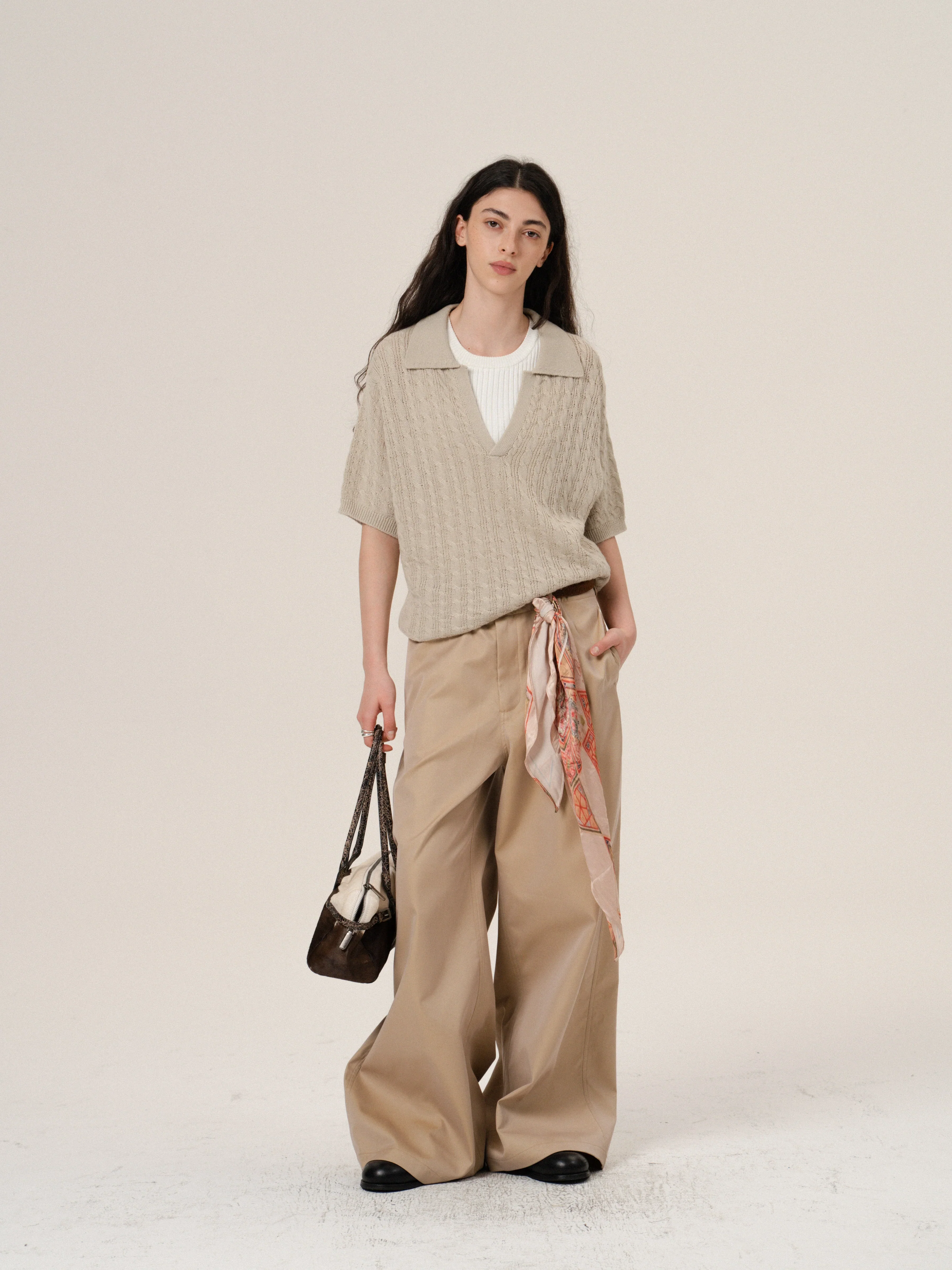V-Neck Cable Knit Polo Sweater - Image 3