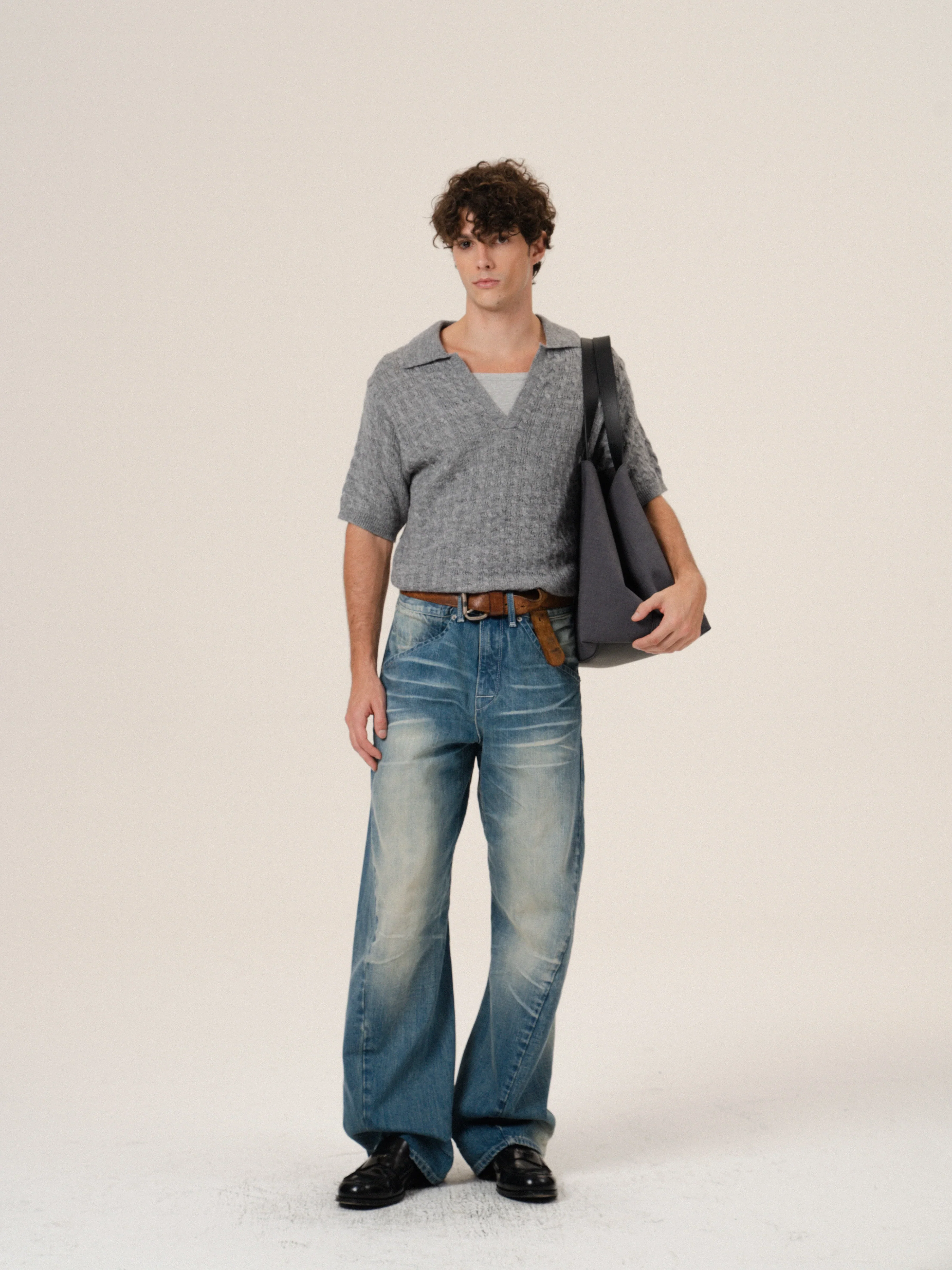 V-Neck Cable Knit Polo Sweater - Image 4