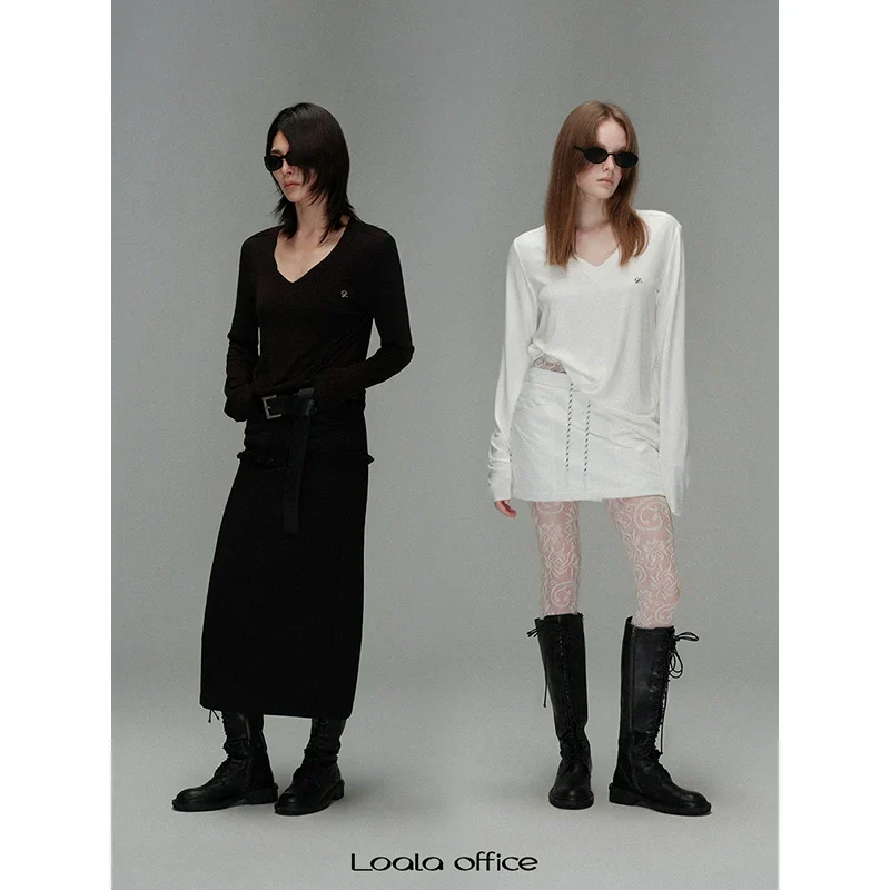 V-Neck Drape Long-Sleeved Top - Image 2