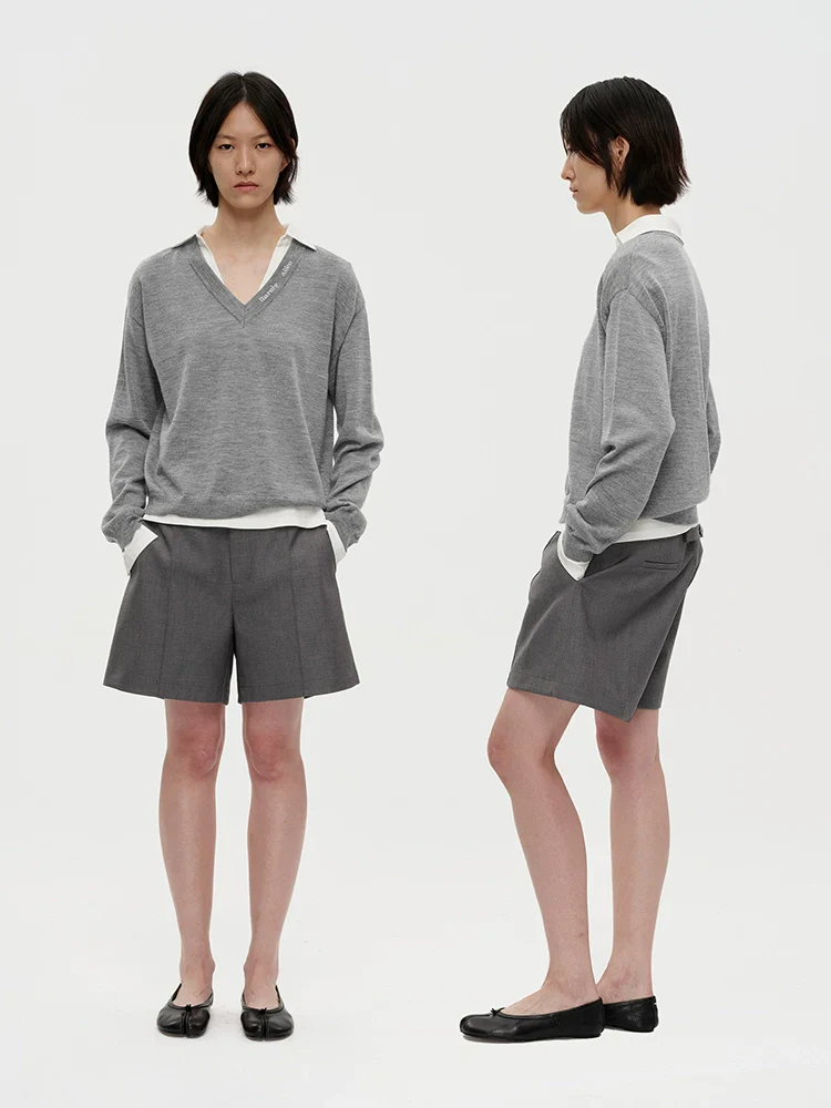 V-Neck Jacquard Wool Knit Top - Image 2