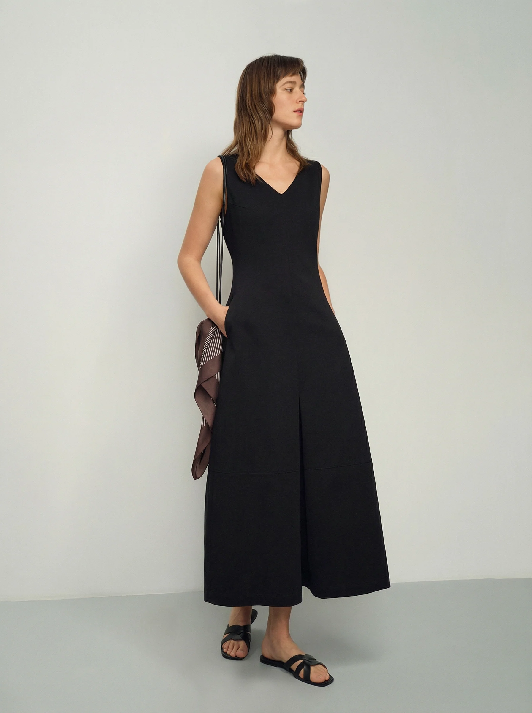 V-Neck Knit A-Line Maxi Dress - Image 2