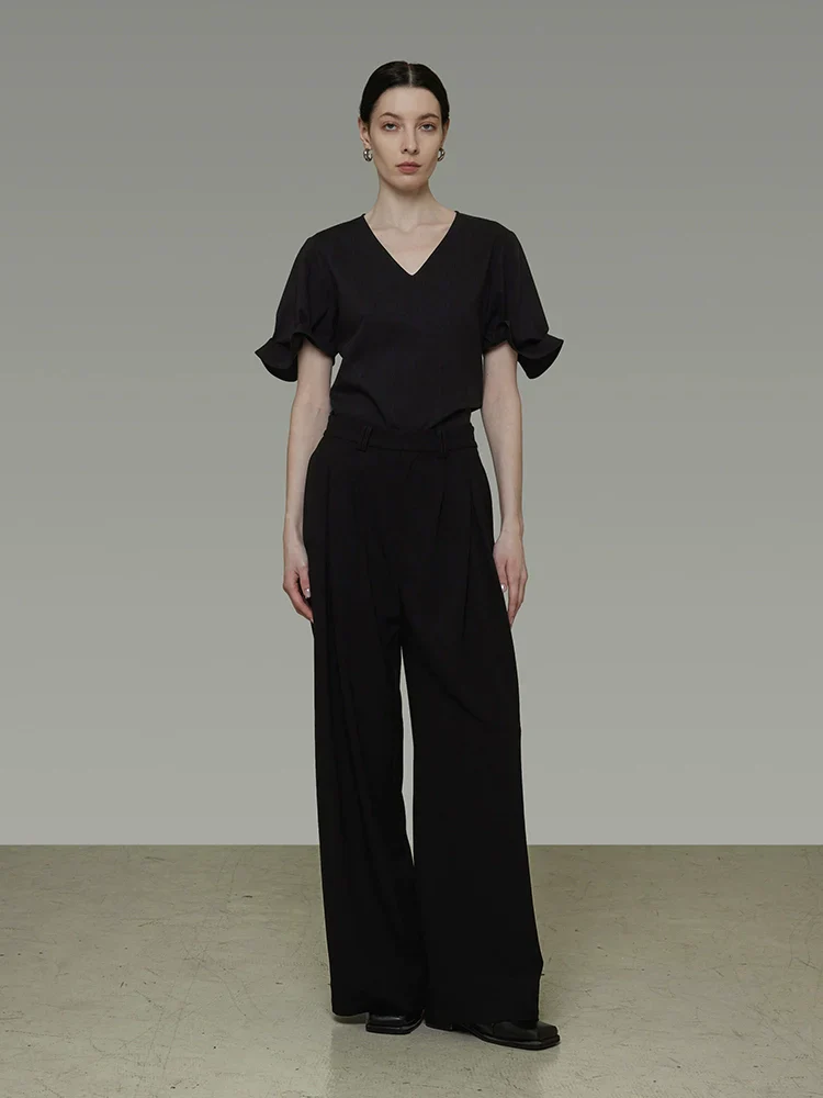 V-Neck Pleated Sleeve Blouse - Image 2