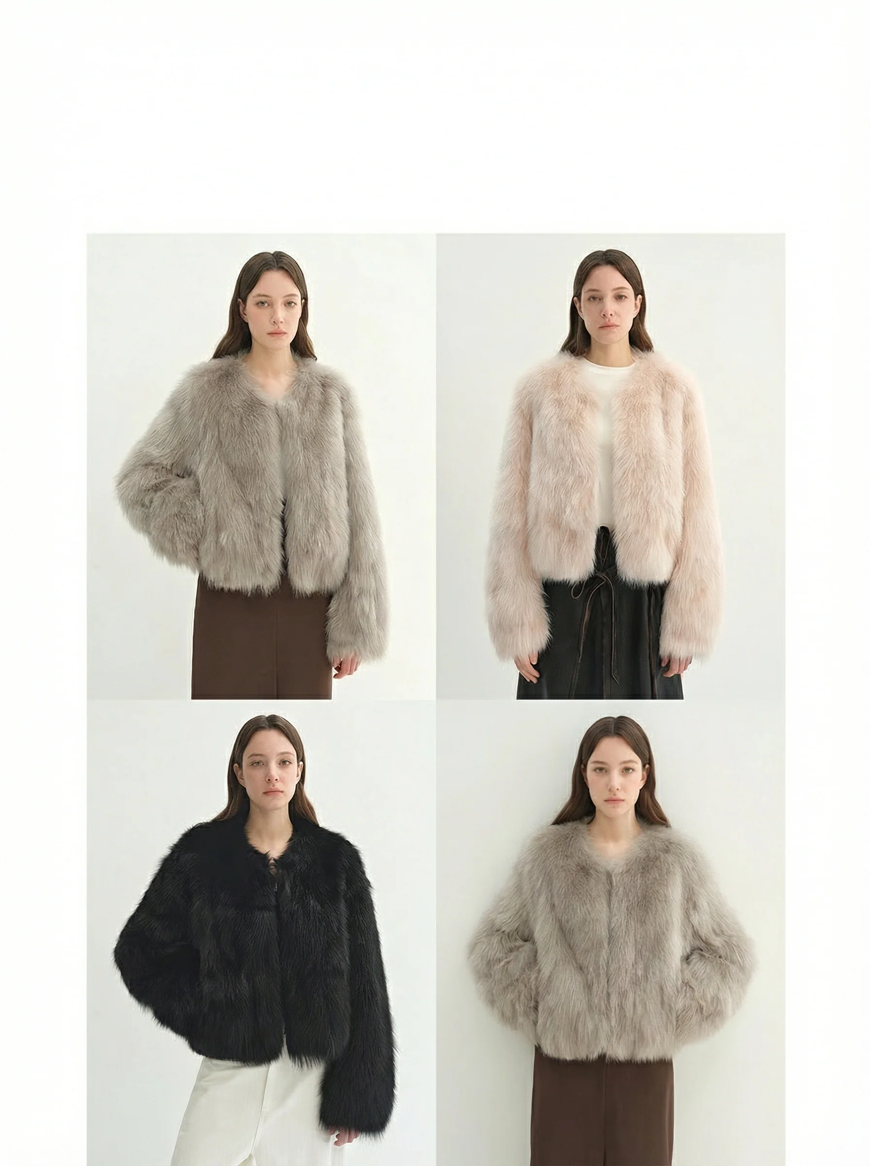 V‑Neck Plush Faux‑Fur Short Jacket