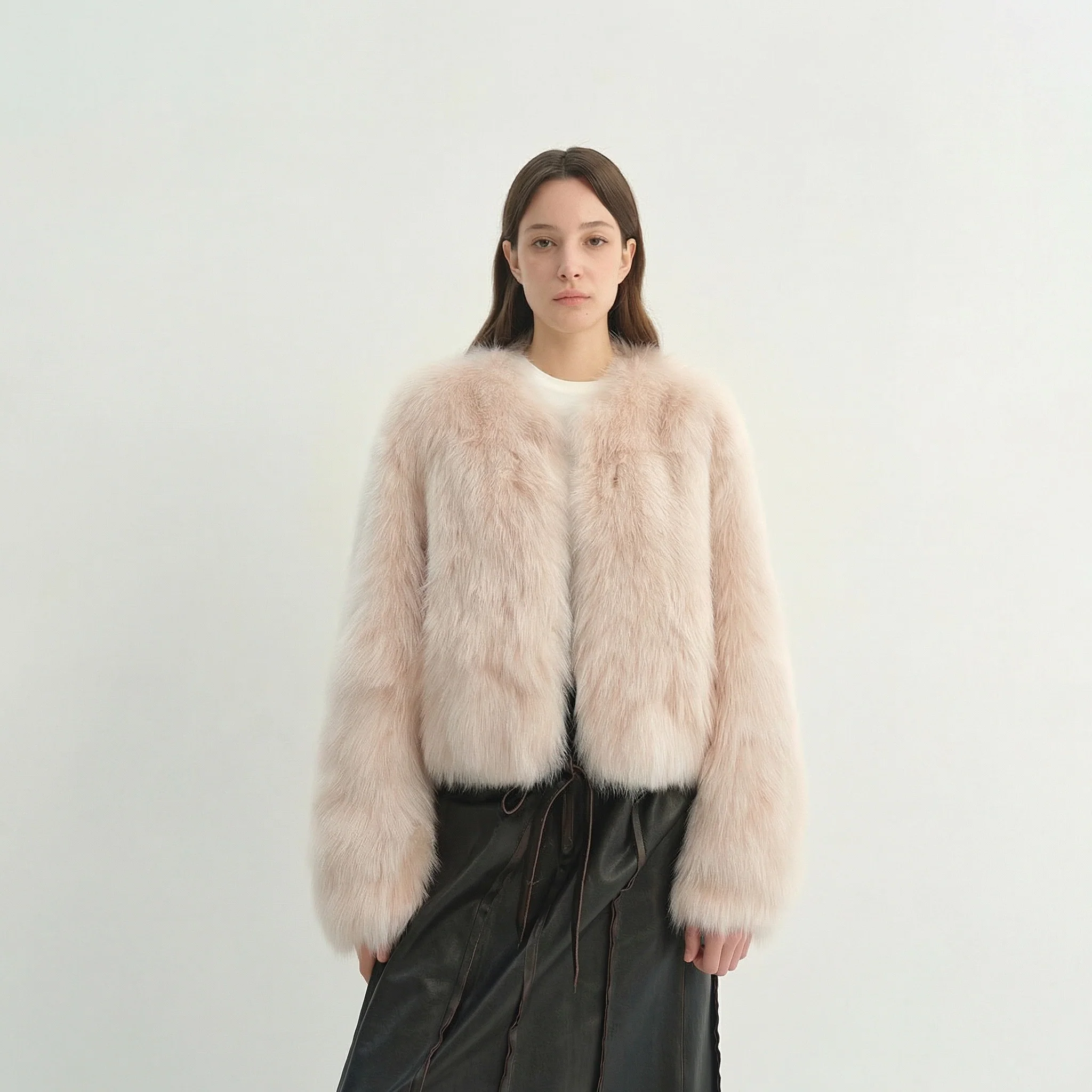 V‑Neck Plush Faux‑Fur Short Jacket - Image 21