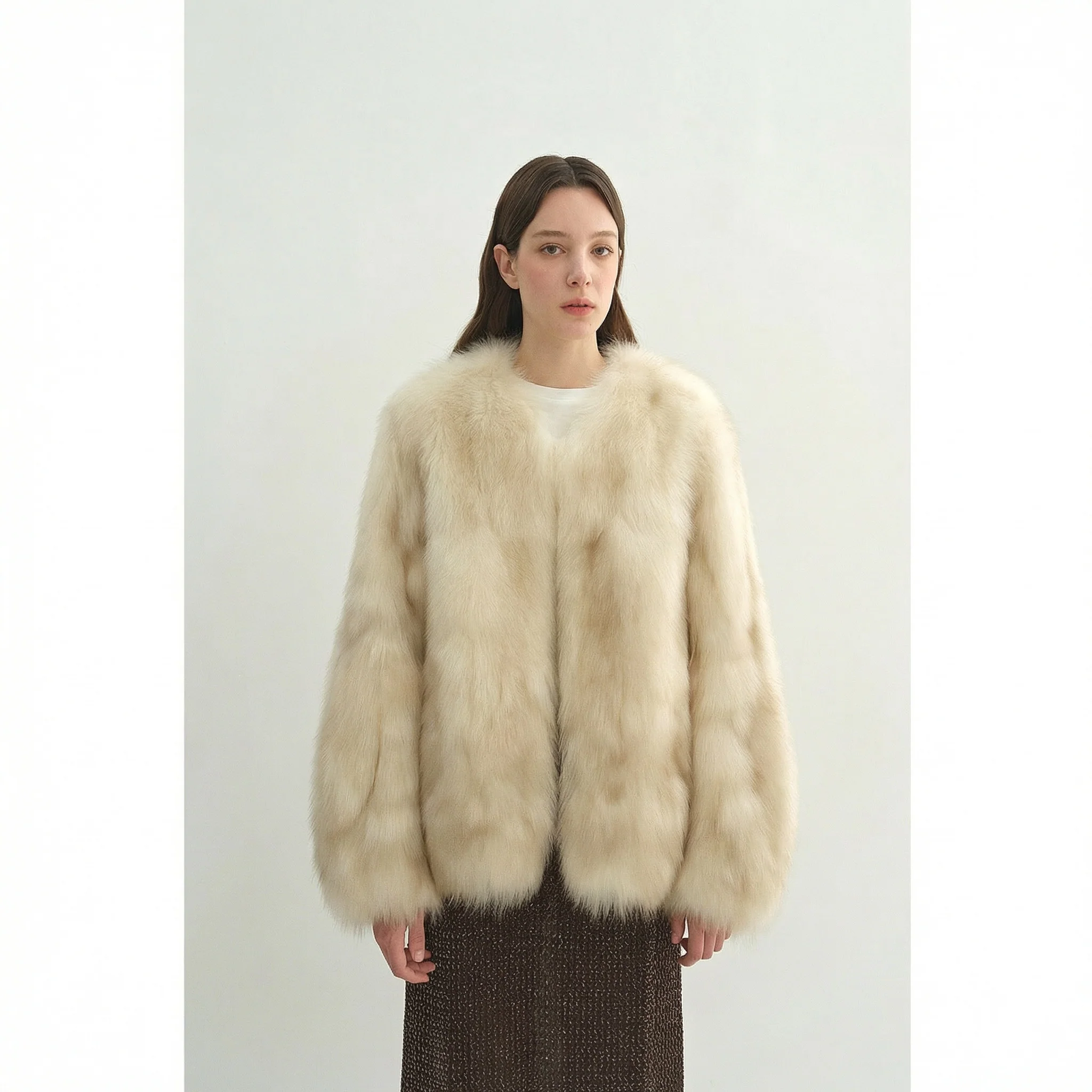V‑Neck Plush Faux‑Fur Short Jacket - Image 5