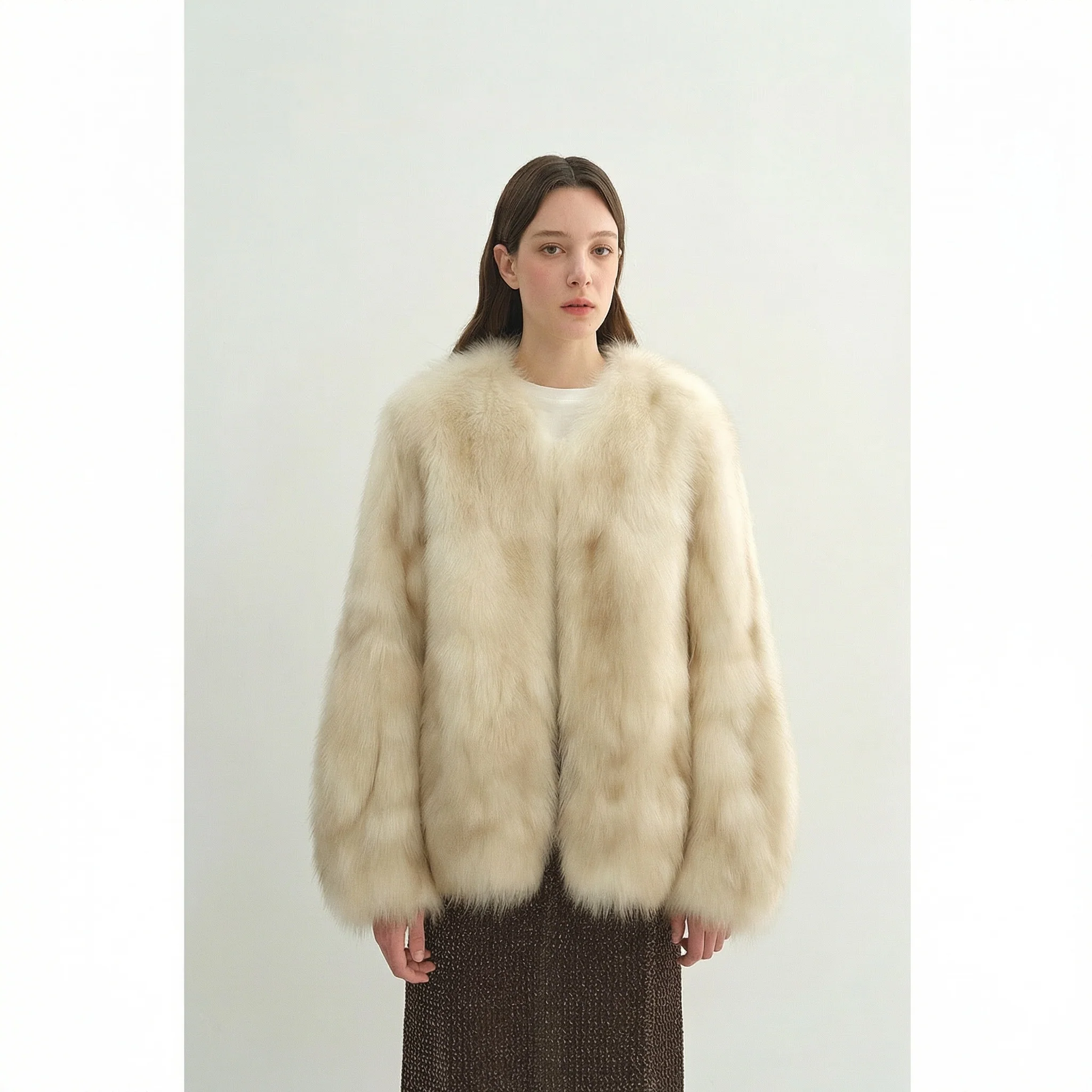 V‑Neck Plush Faux‑Fur Short Jacket - Image 6