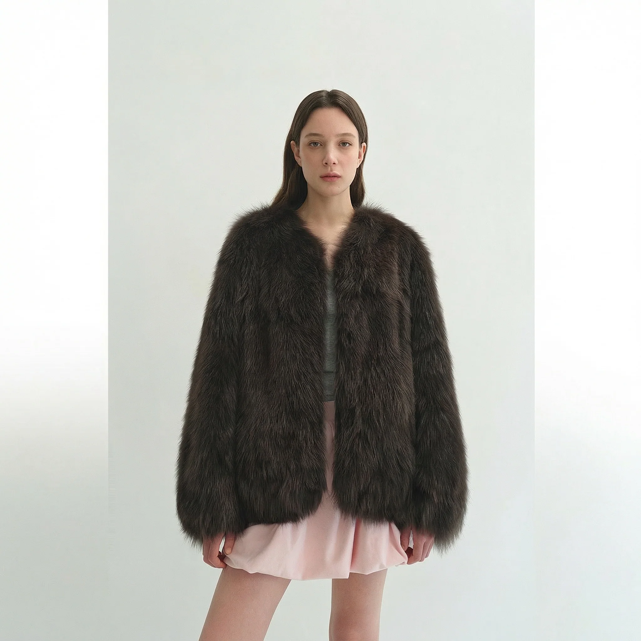 V‑Neck Plush Faux‑Fur Short Jacket - Image 7