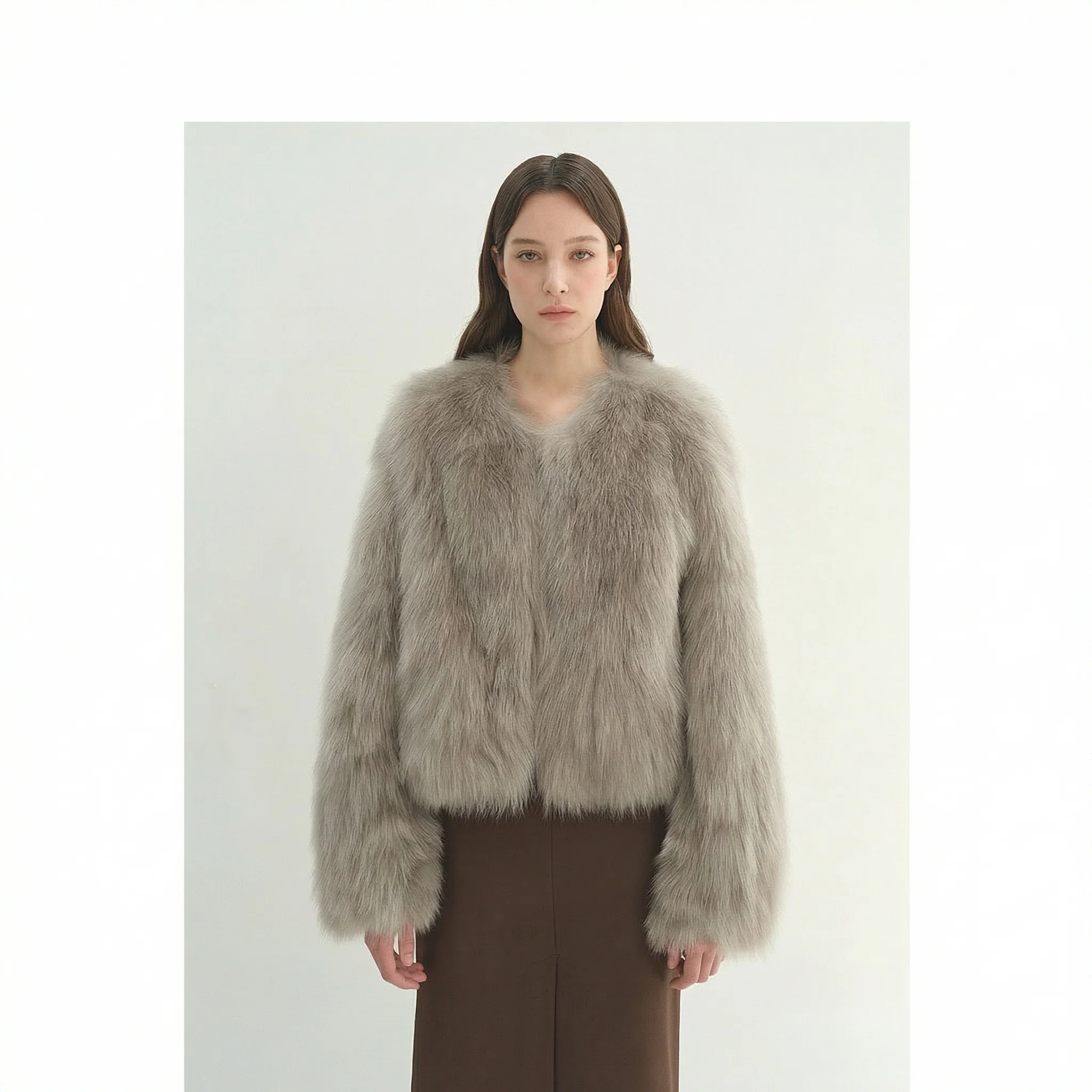 V‑Neck Plush Faux‑Fur Short Jacket - Image 8