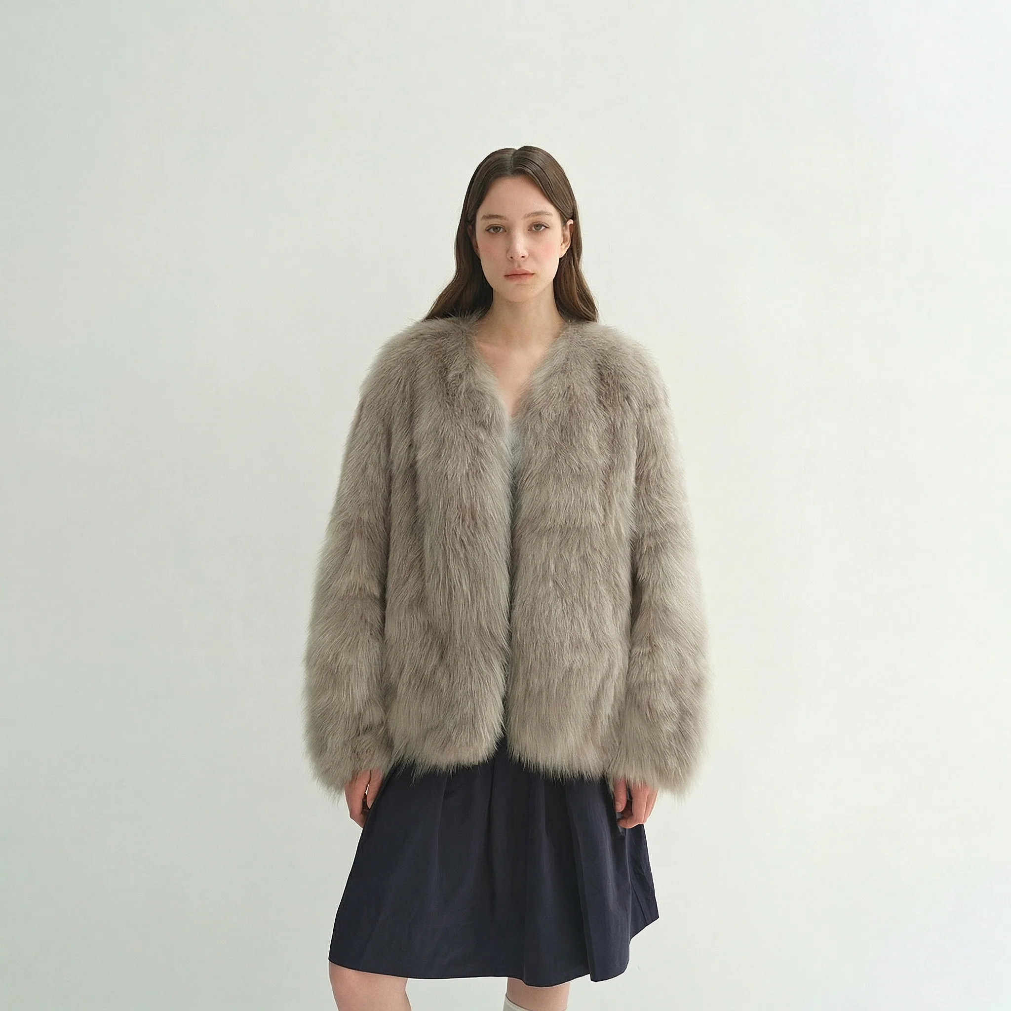 V‑Neck Plush Faux‑Fur Short Jacket - Image 9