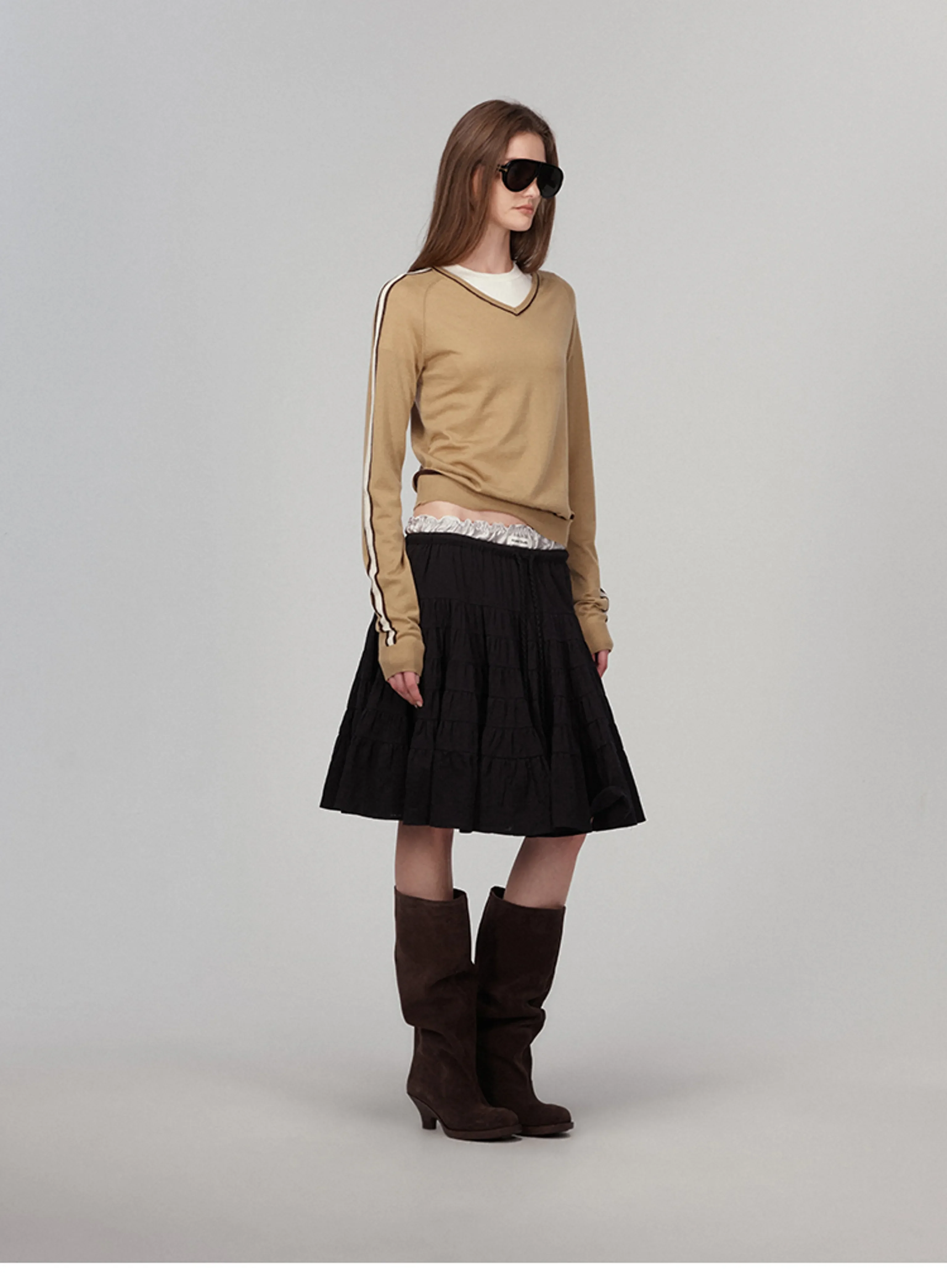 V‑Neck Sleeve‑Stripe Sweater