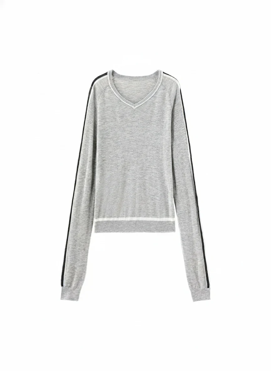 V‑Neck Sleeve‑Stripe Sweater - Image 7
