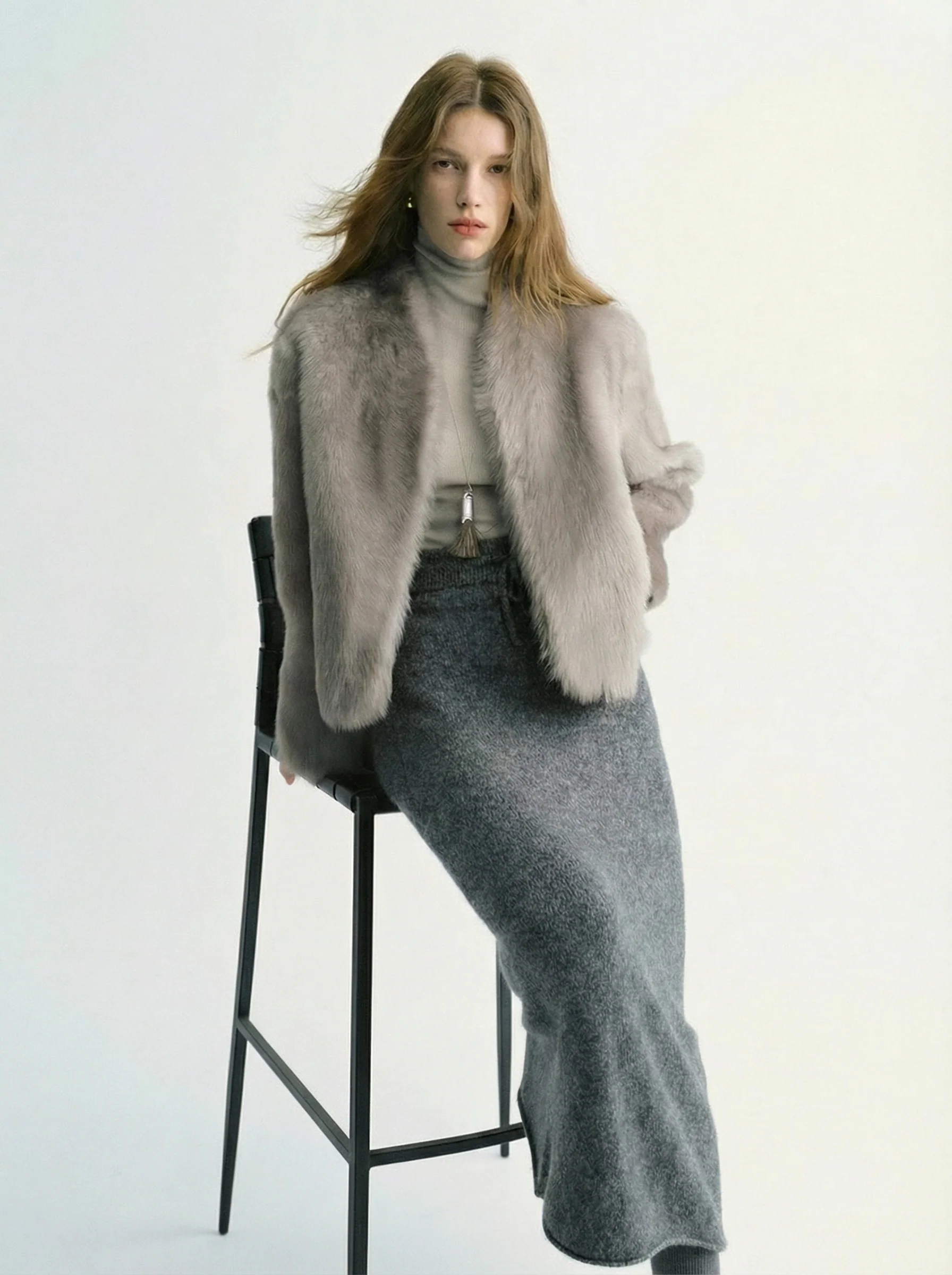 V-Neck Stand Collar Shearling Jacket - Image 6