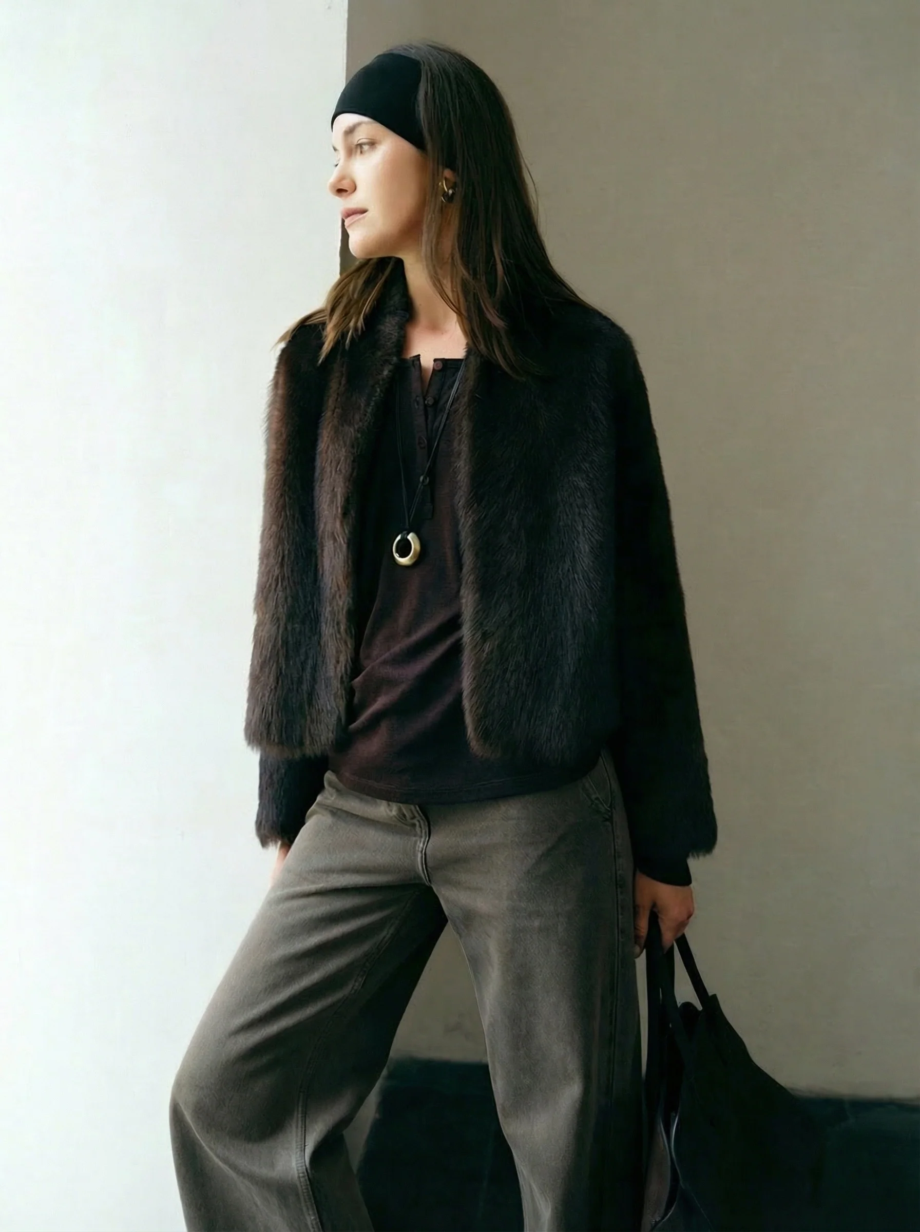 V-Neck Stand Collar Shearling Jacket - Image 7