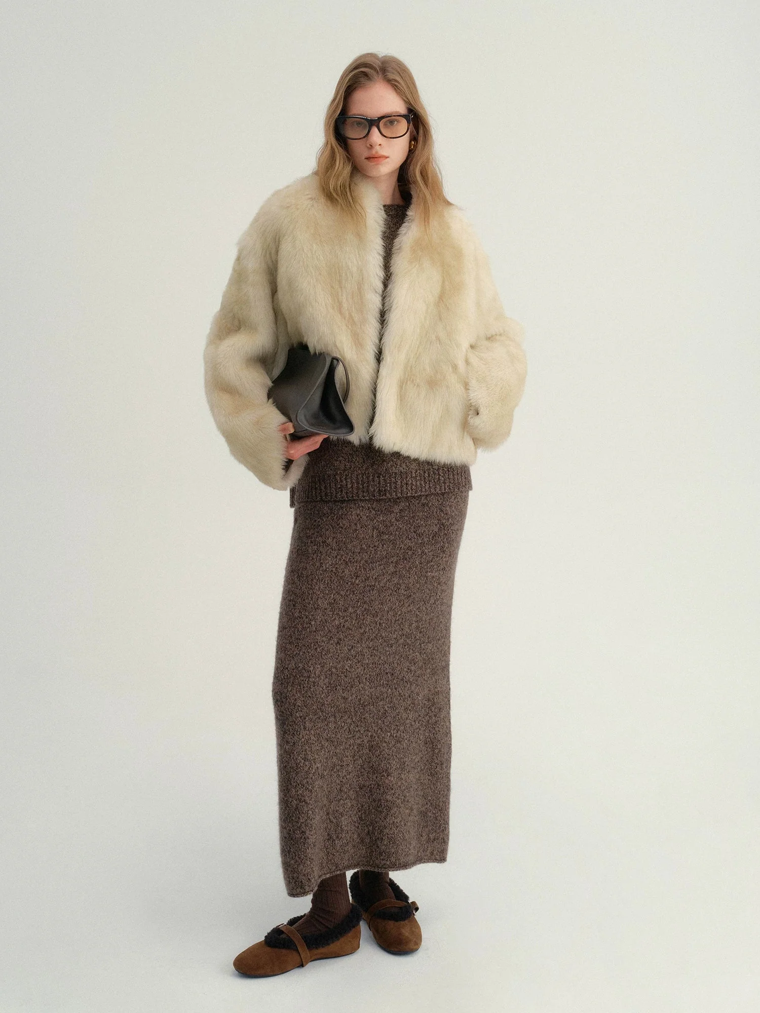 V-Neck Two-Tone Shearling Jacket - Image 3