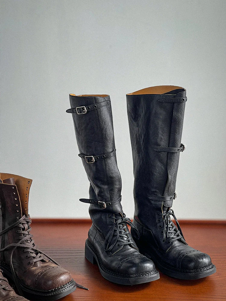Vegetable-Tanned Lace-Up Buckle Boots - Image 3