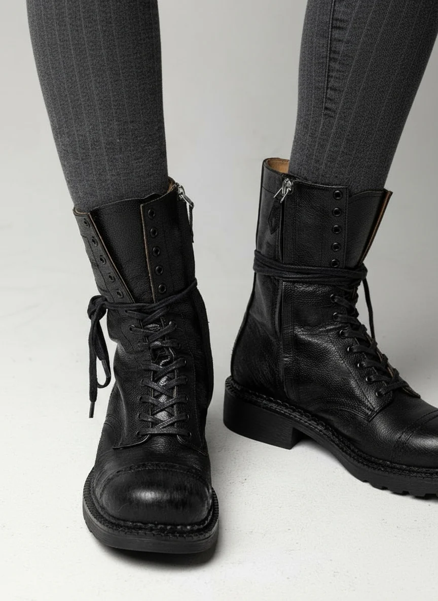 Vegetable-Tanned Lace-Up Buckle Boots - Image 9