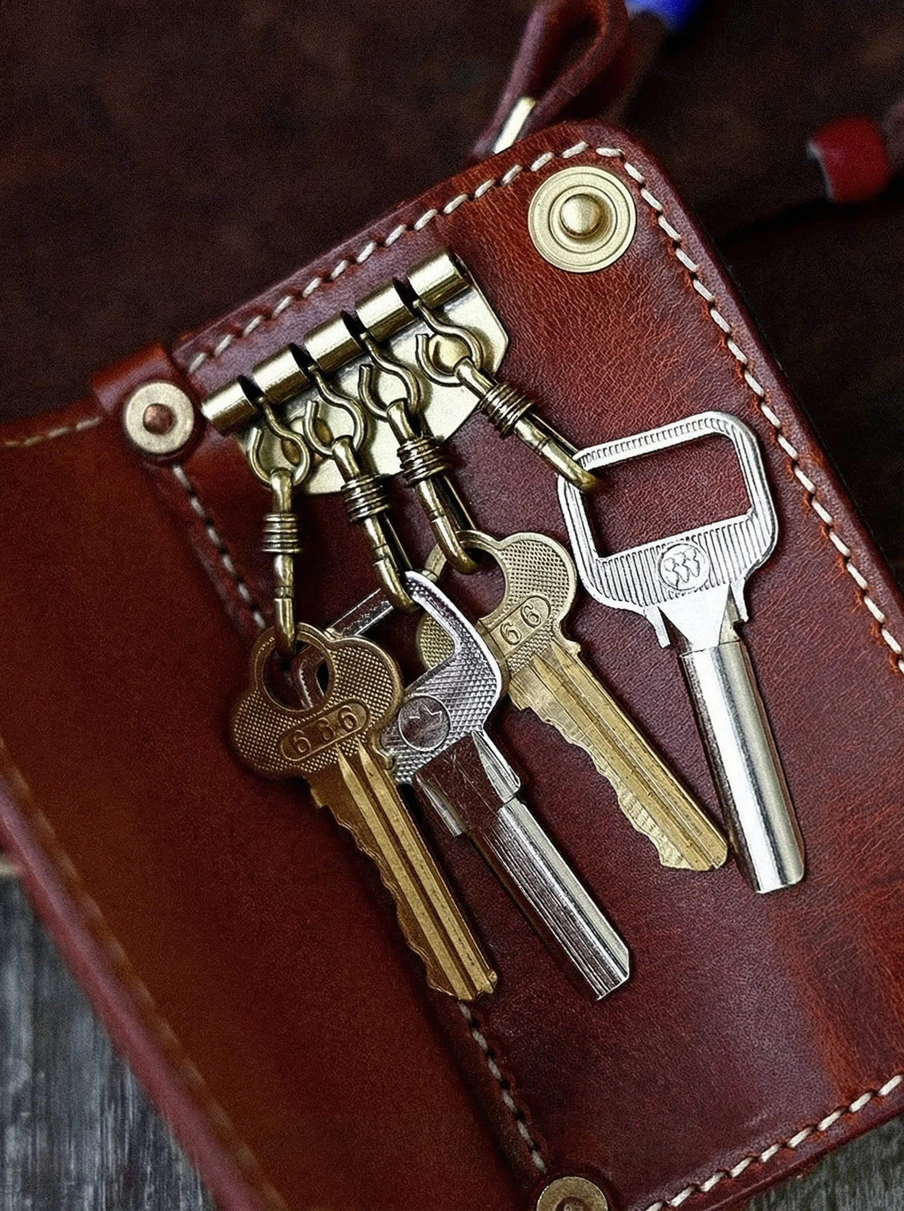 Vegetable-Tanned Leather Key & Card Wallet - Image 7