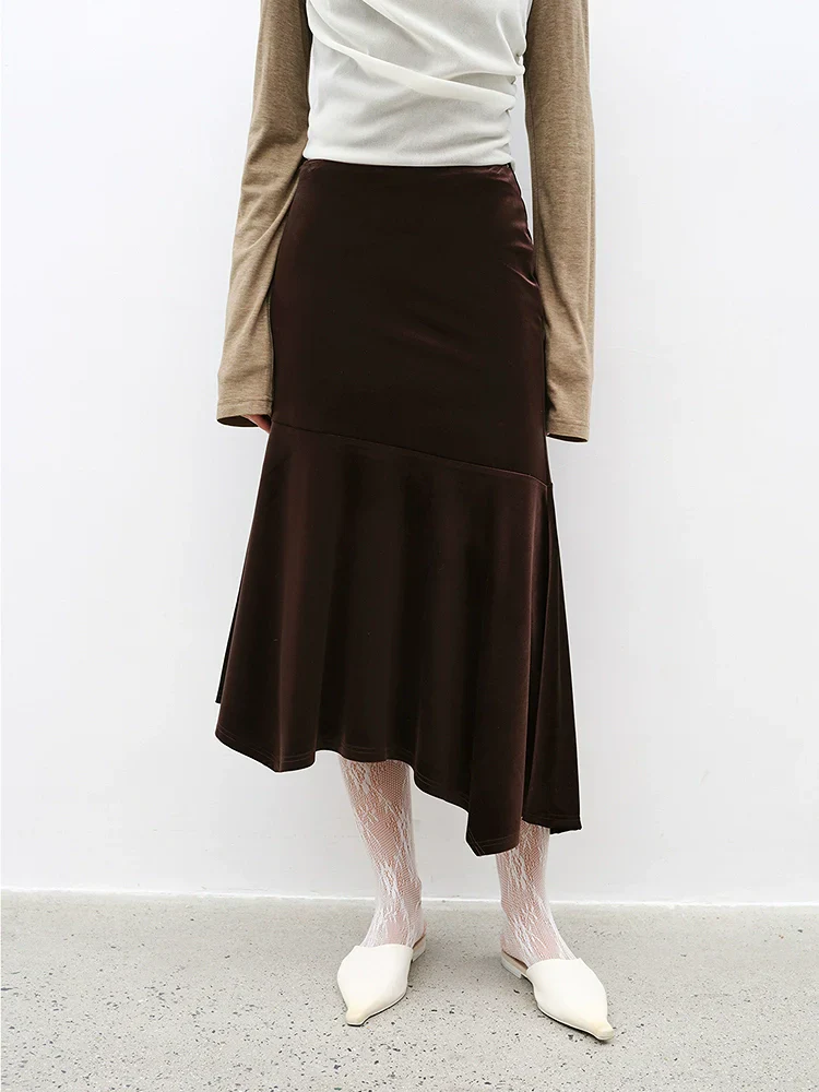 Velvet Asymmetric Fishtail Midi Skirt - Image 4