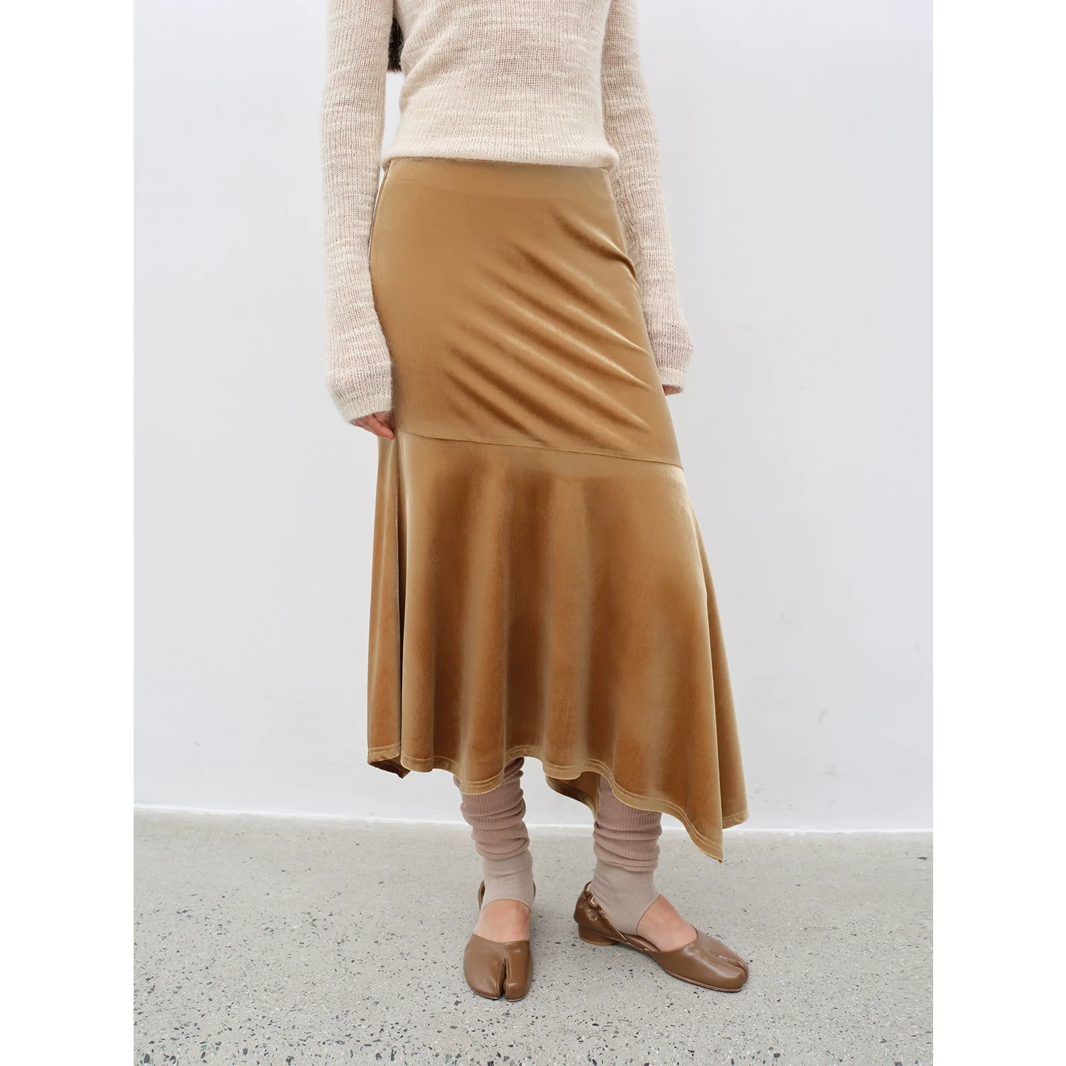 Velvet Asymmetric Fishtail Midi Skirt - Image 5