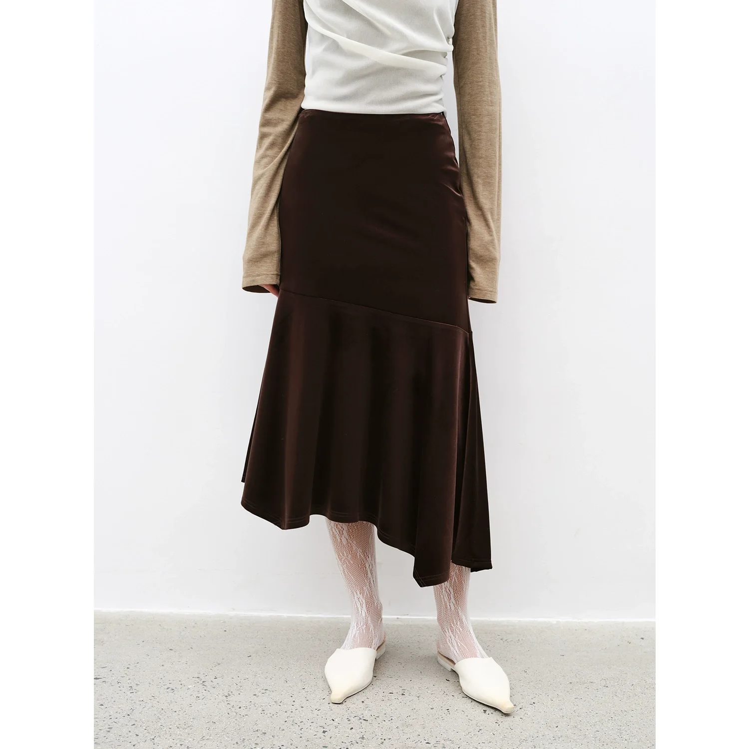 Velvet Asymmetric Fishtail Midi Skirt - Image 8