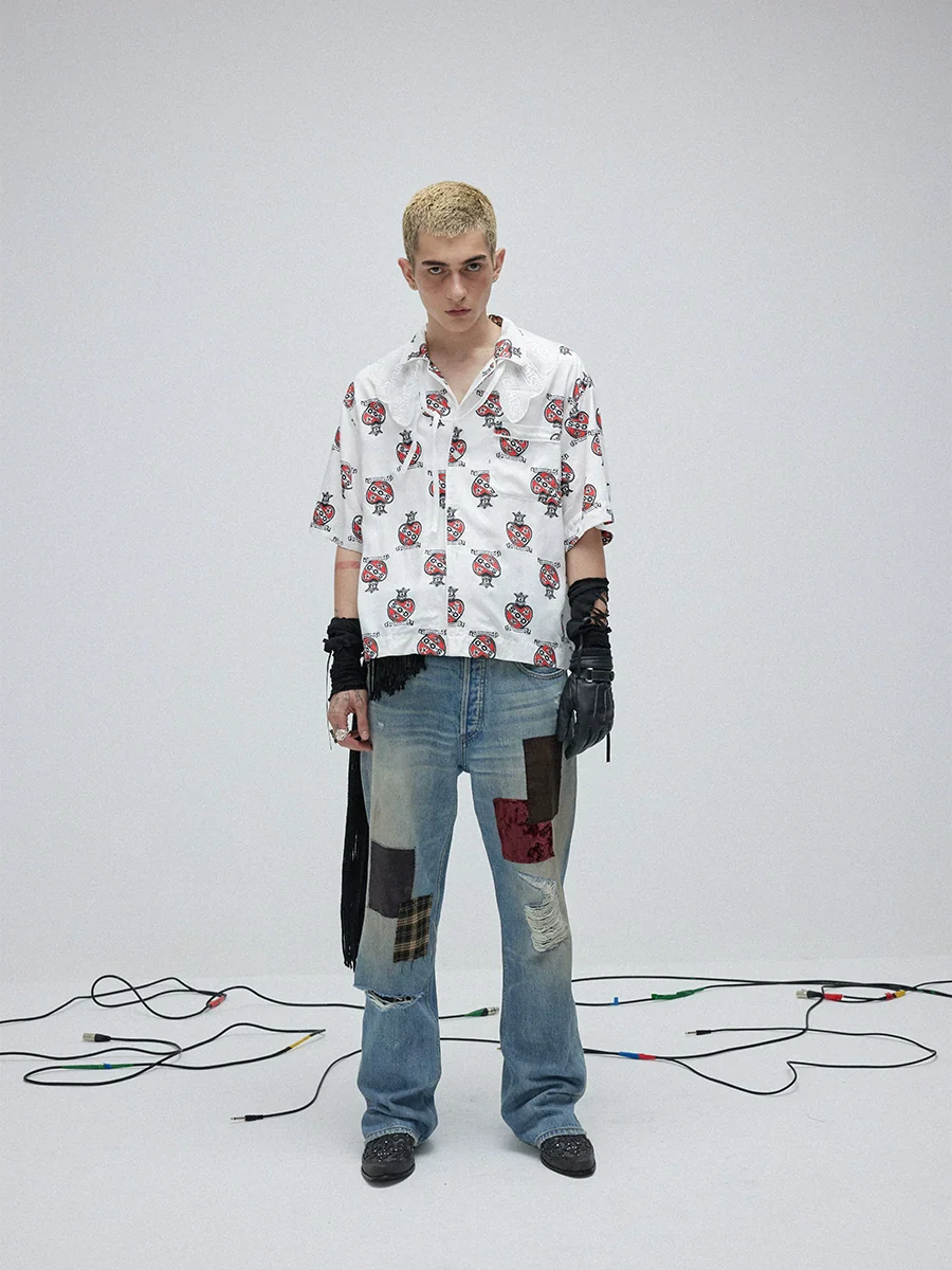 Velvet Patchwork Flare Jeans - Image 2