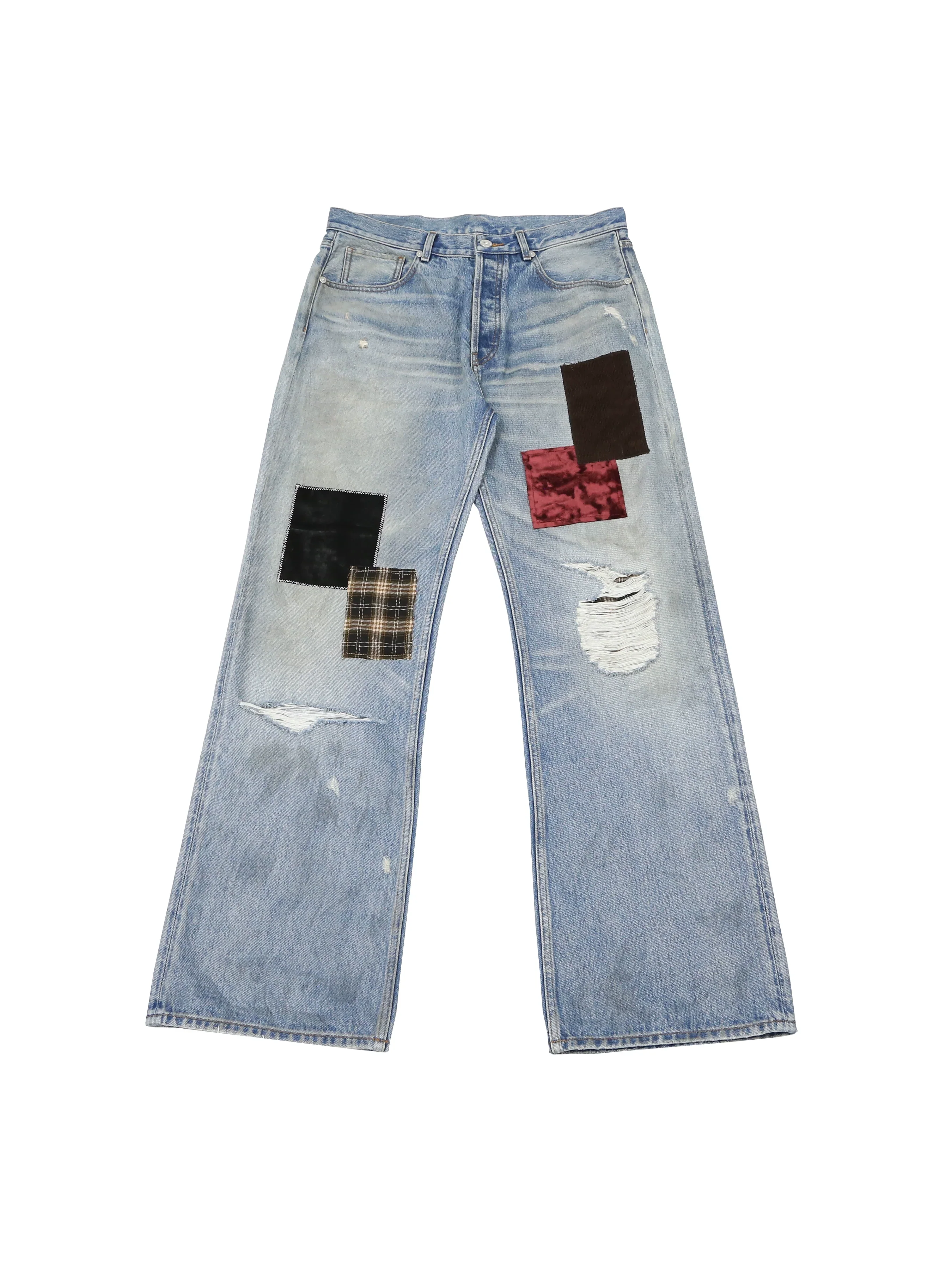 Velvet Patchwork Flare Jeans - Image 4