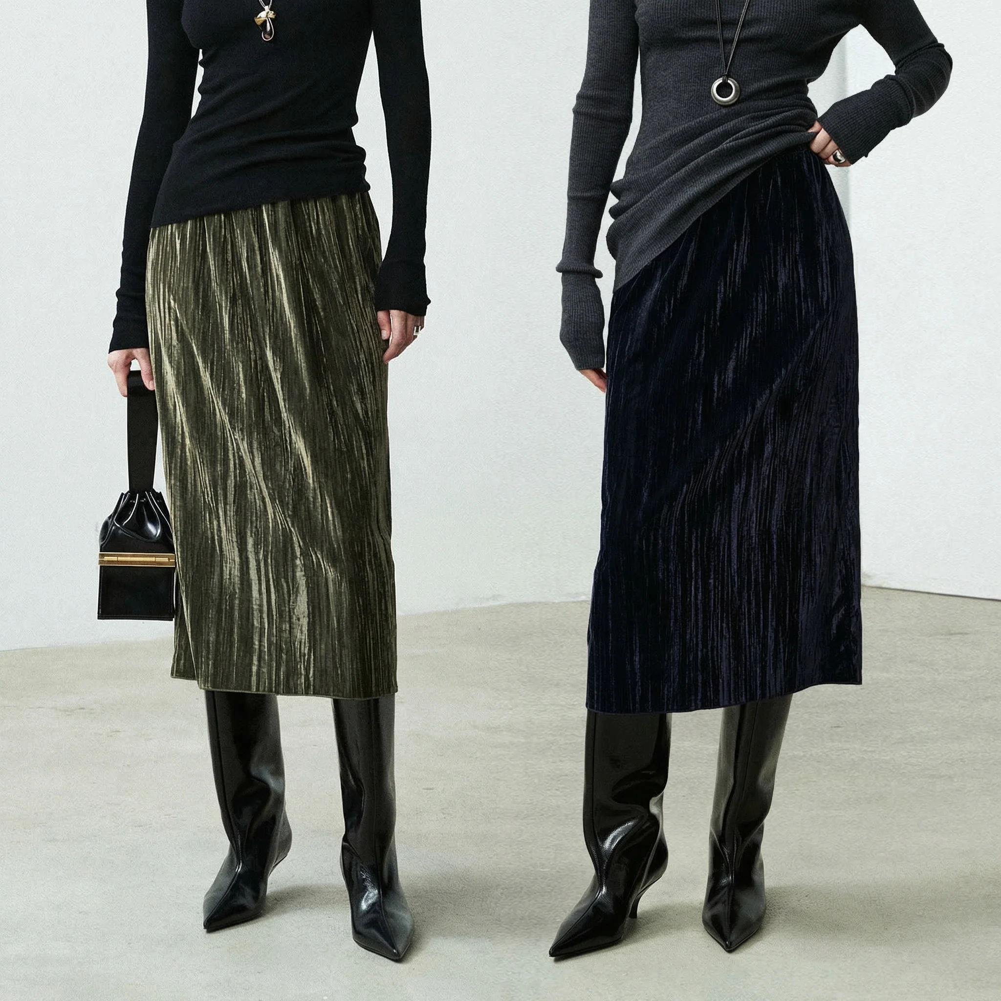 Velvet Pleated Skirt
