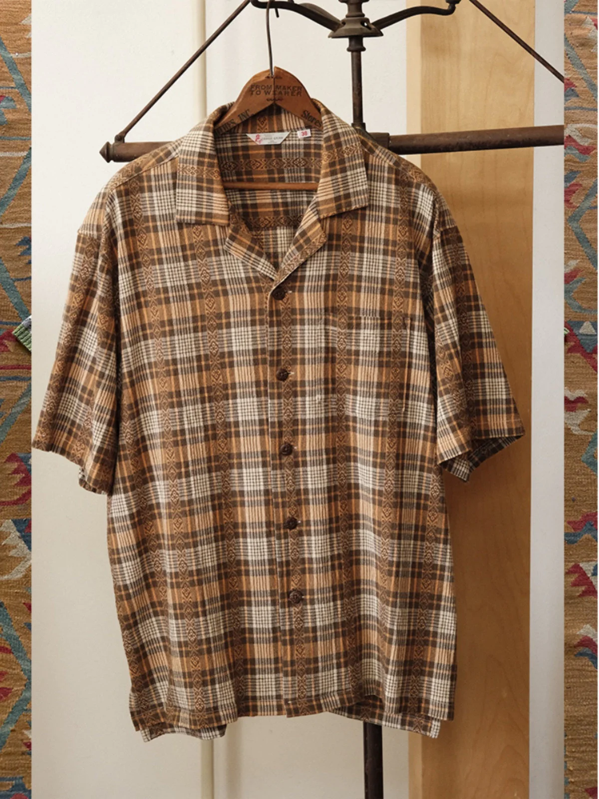 Vintage Cuban Collar Plaid Shirt - Image 2