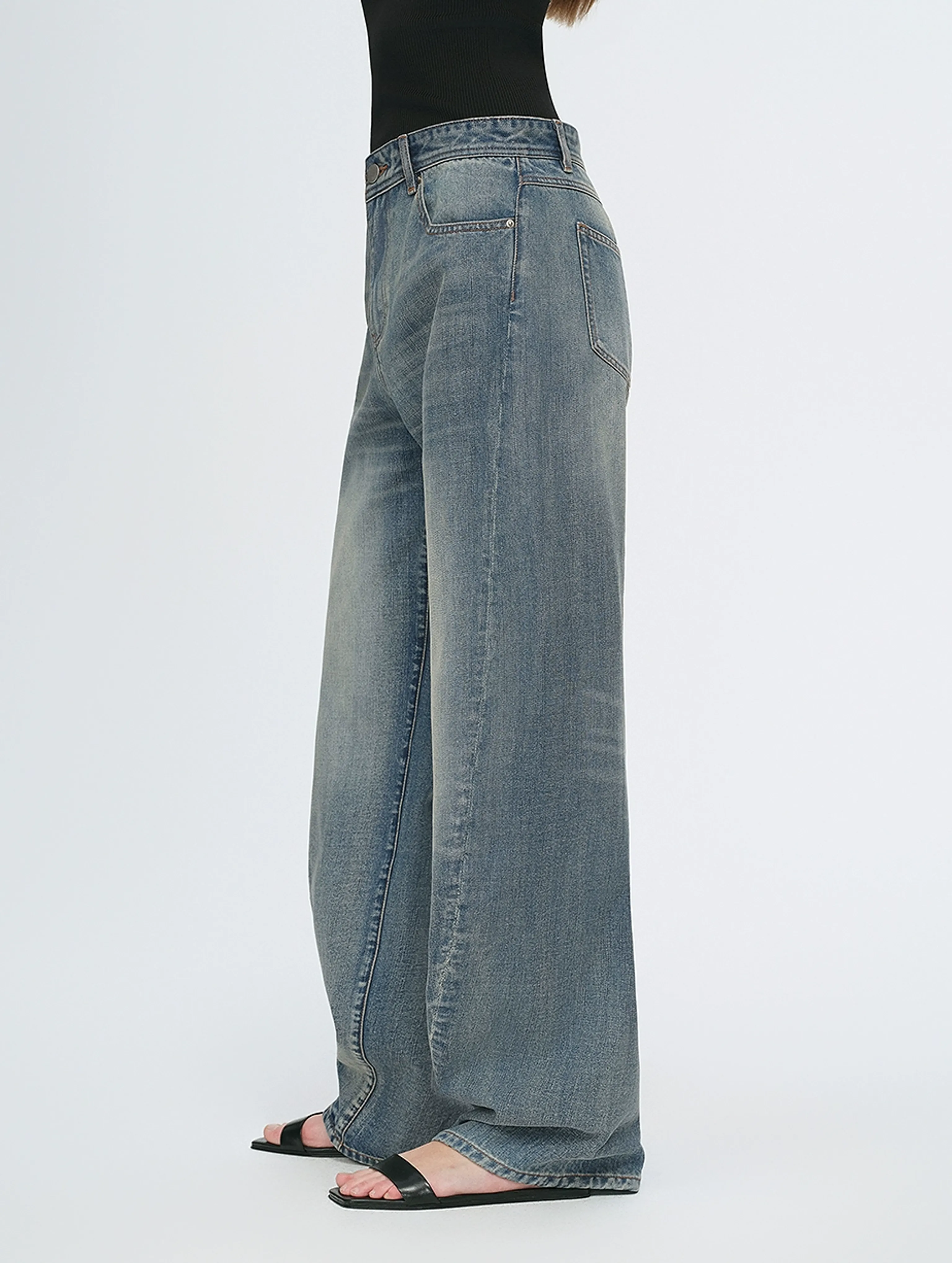 Vintage Grey-Blue Wide-Leg Jeans - Image 3