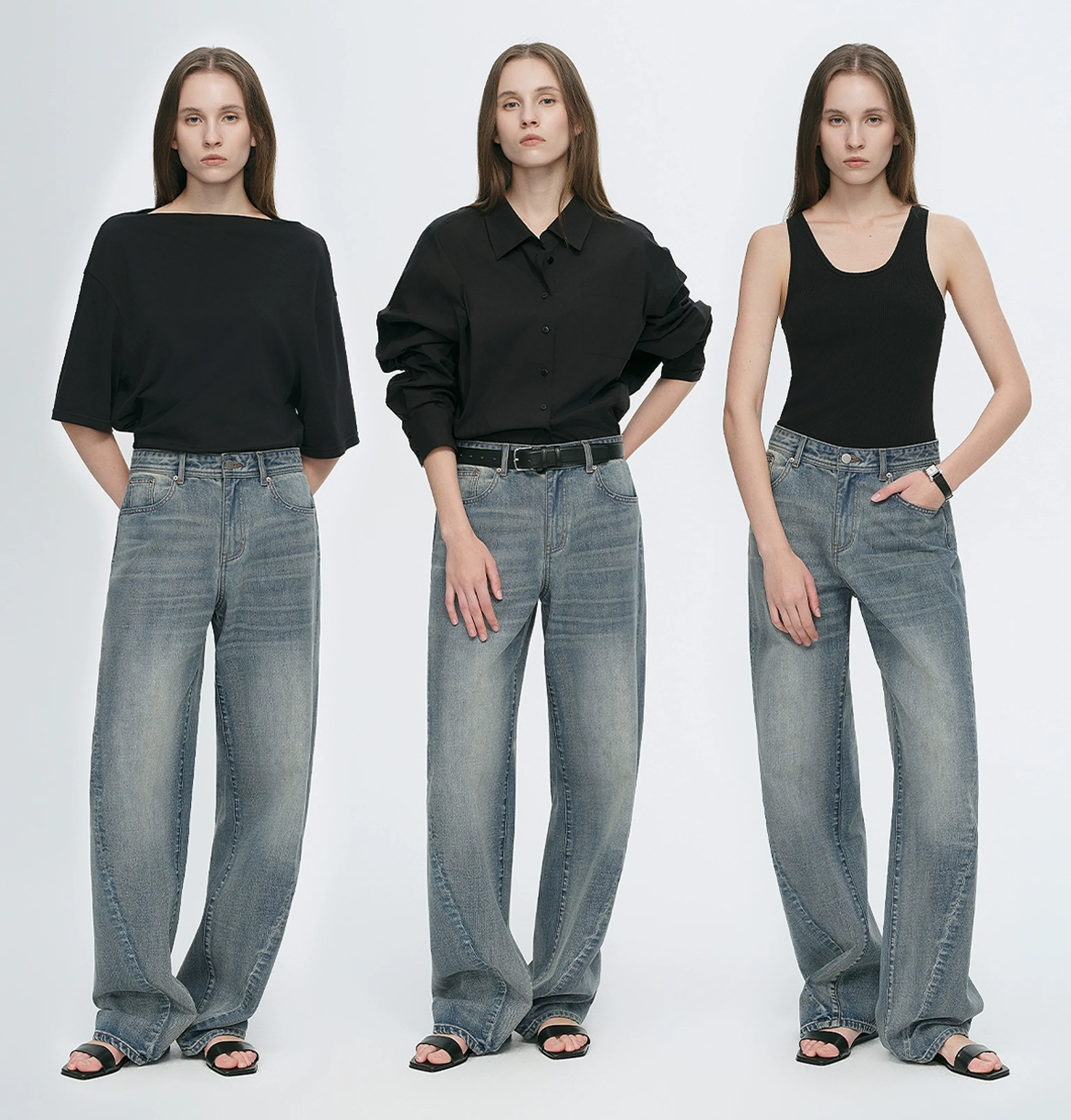 Vintage Grey-Blue Wide-Leg Jeans - Image 4