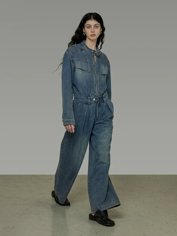 Vintage High-Waist Denim Jumpsuit