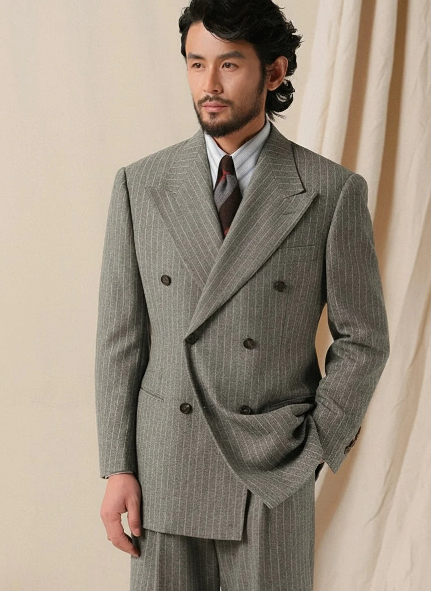 Vintage Pinstripe Double-Breasted Suit - Image 6