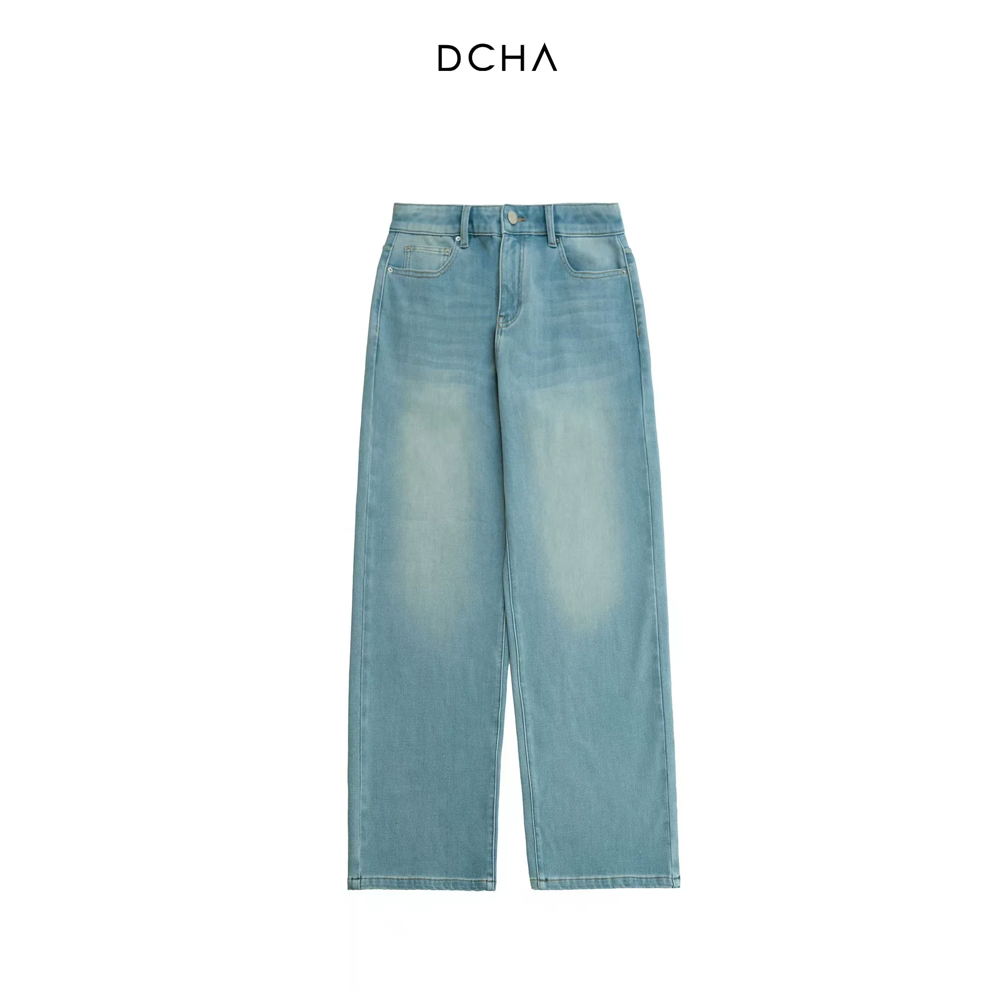 Vintage Wash Blue-Grey Wide-Leg Jeans