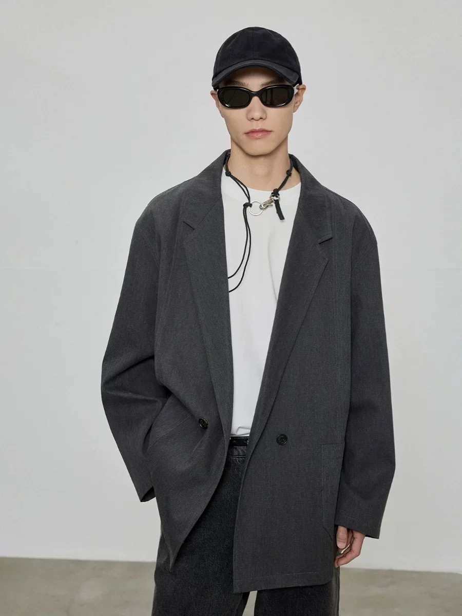Vintage Washed Cotton Twill Double-Breasted Blazer