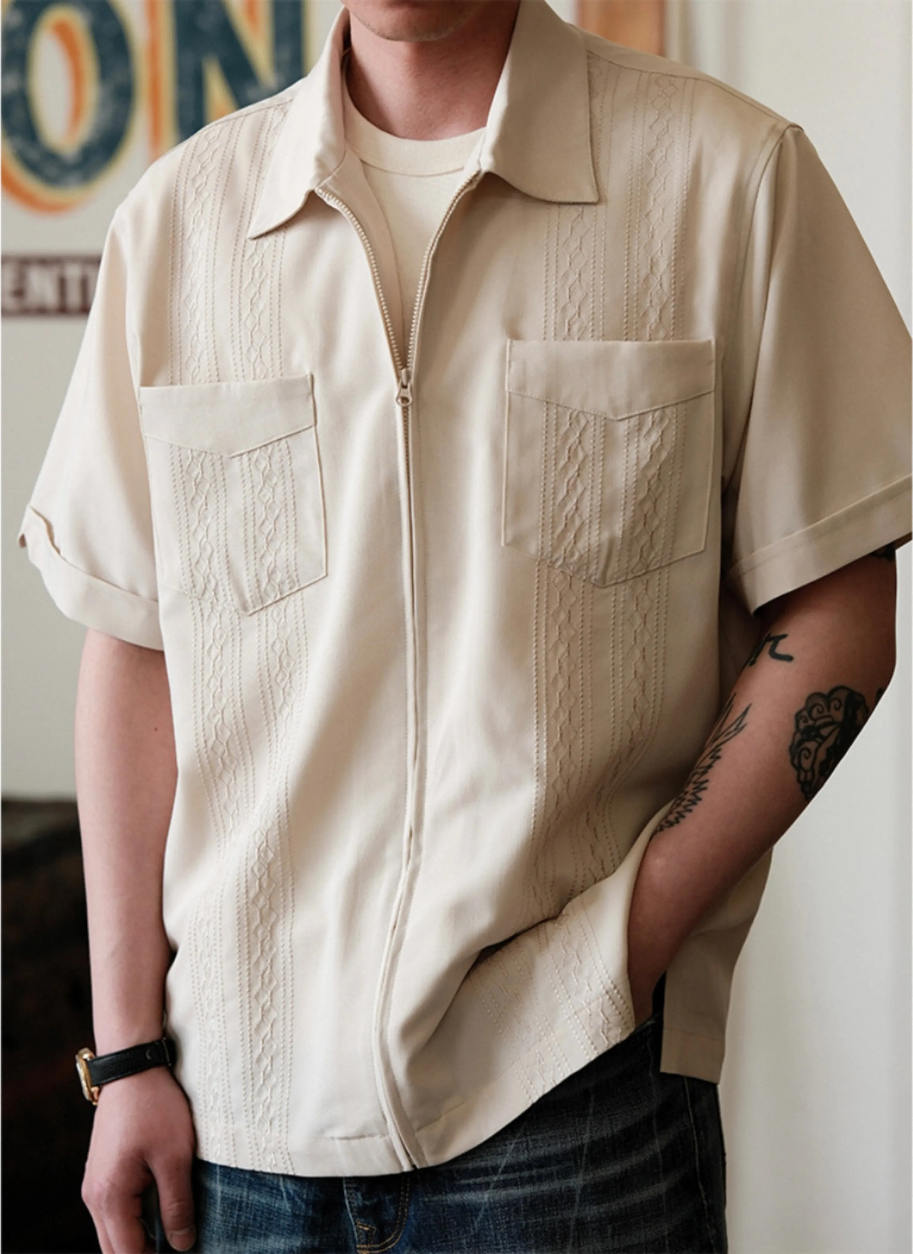 Vintage Zipper Cuban Collar Shirt - Image 2