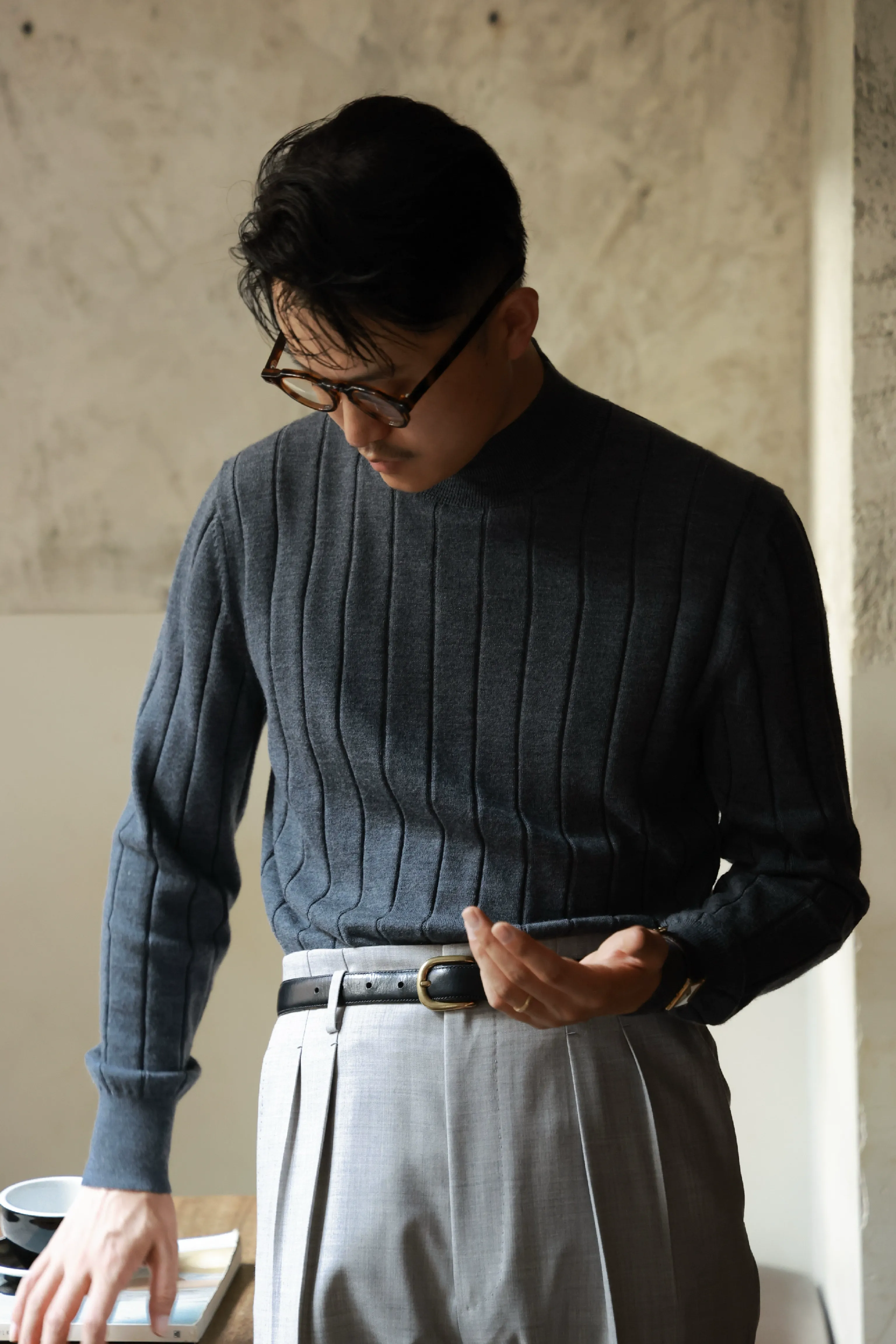 Volcanic Ash Merino Ribbed Mock Neck Sweater - Image 7