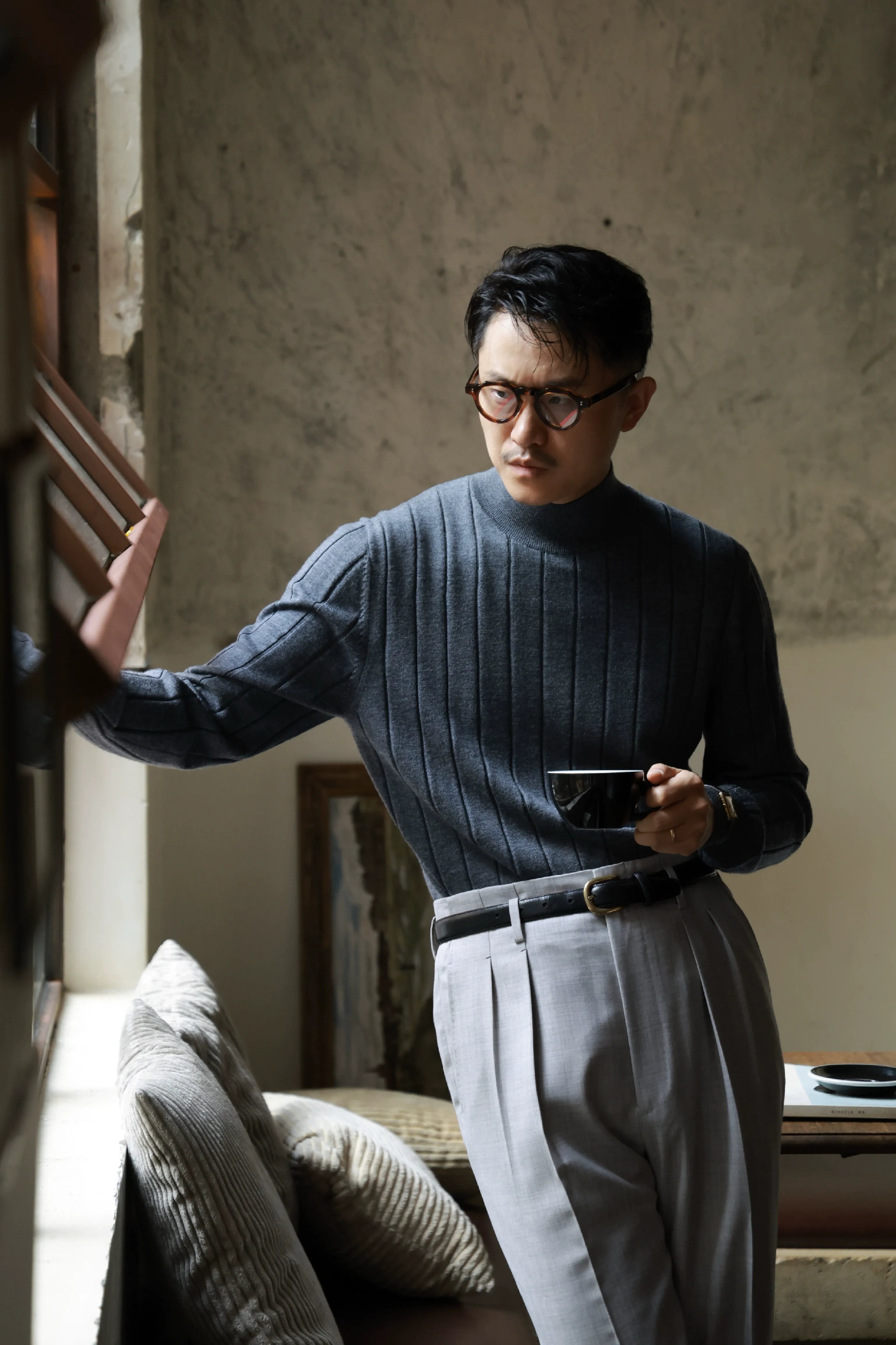 Volcanic Ash Merino Ribbed Mock Neck Sweater - Image 8