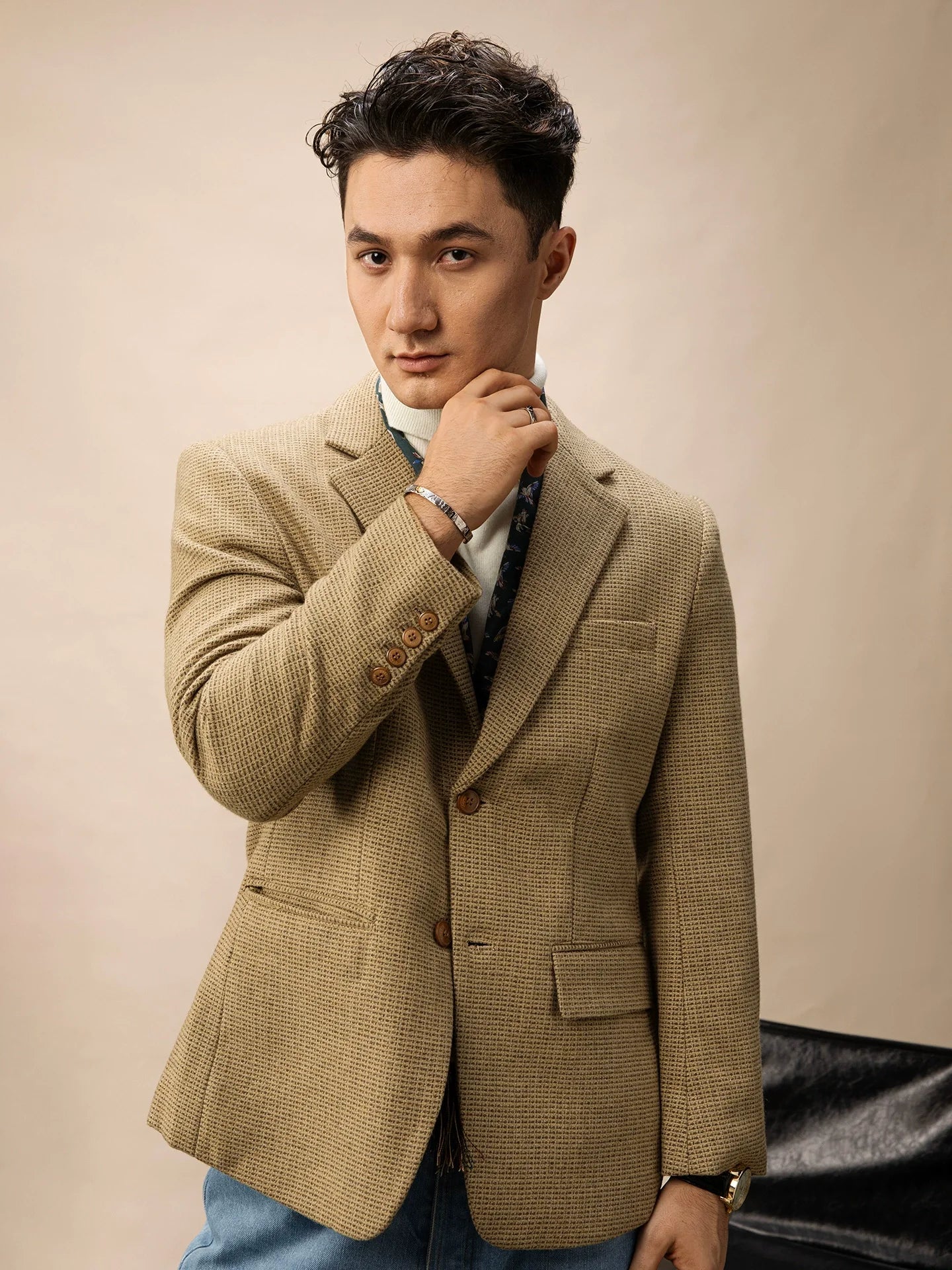Waffle Check Wool-Blend Blazer - Image 3
