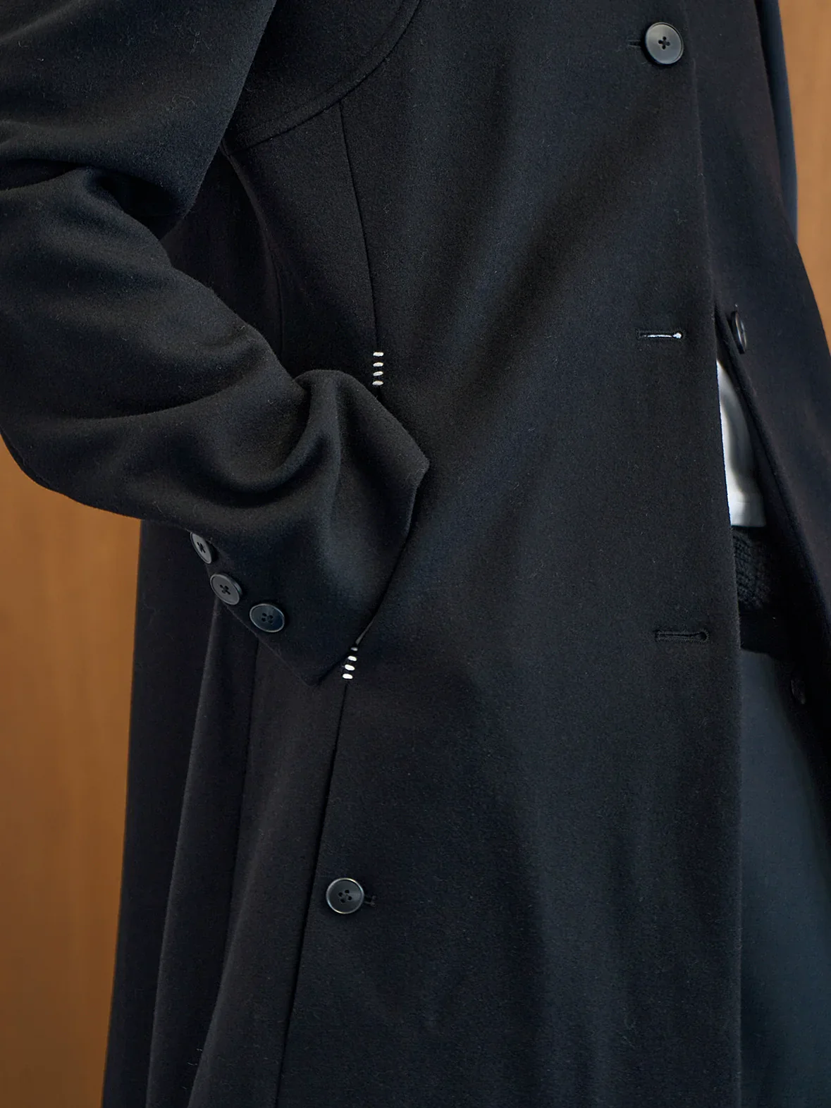 Waisted Wide-Hem Black Coat - Image 2
